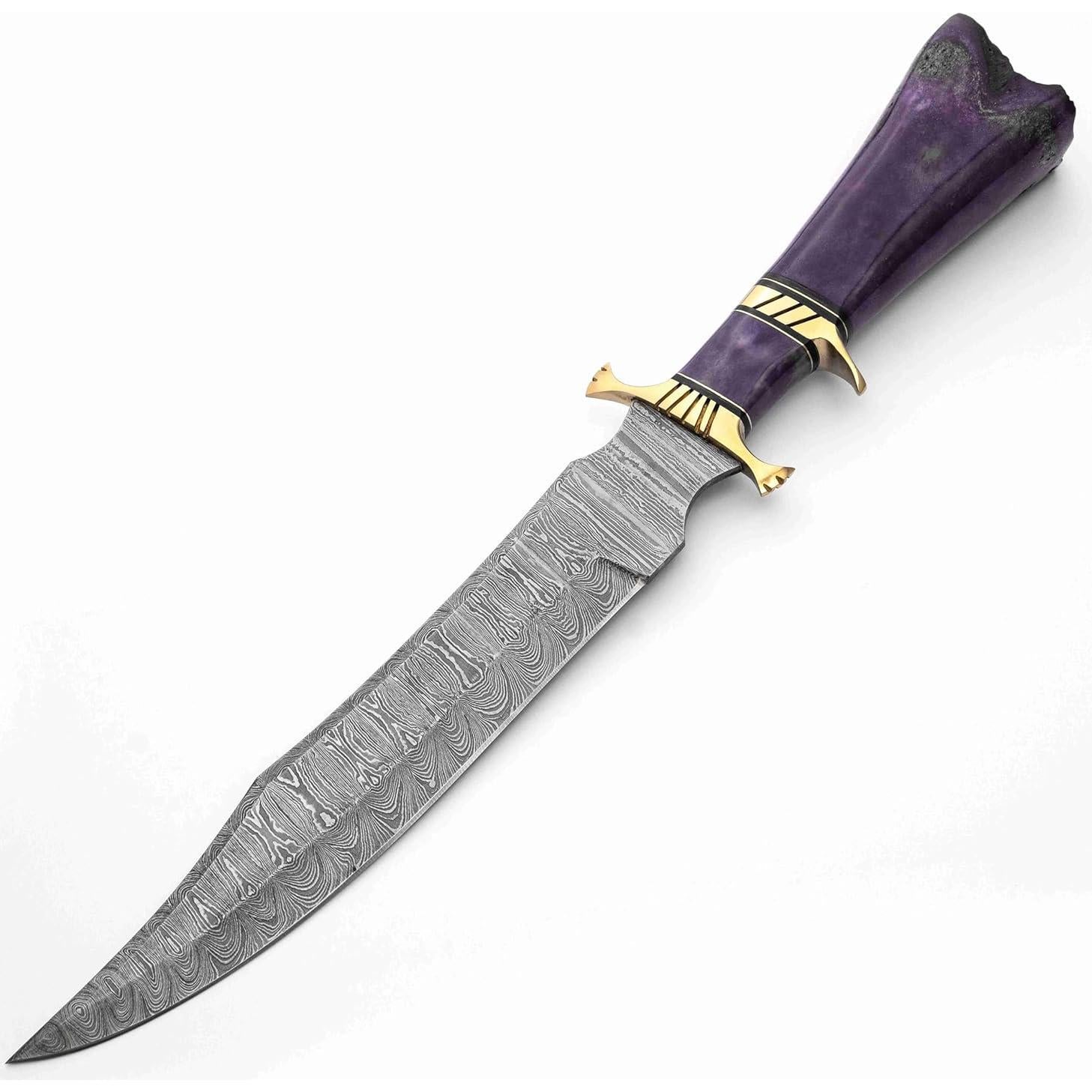 Cuchillo Bowie HUNTFORGE 40.64 cm Acero Damasco Mango Hueso