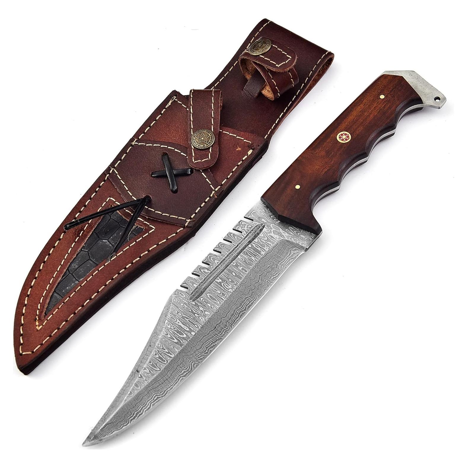 Cuchillo de Caza Fijo Bushcraft de Acero Damasco 30.48 cm