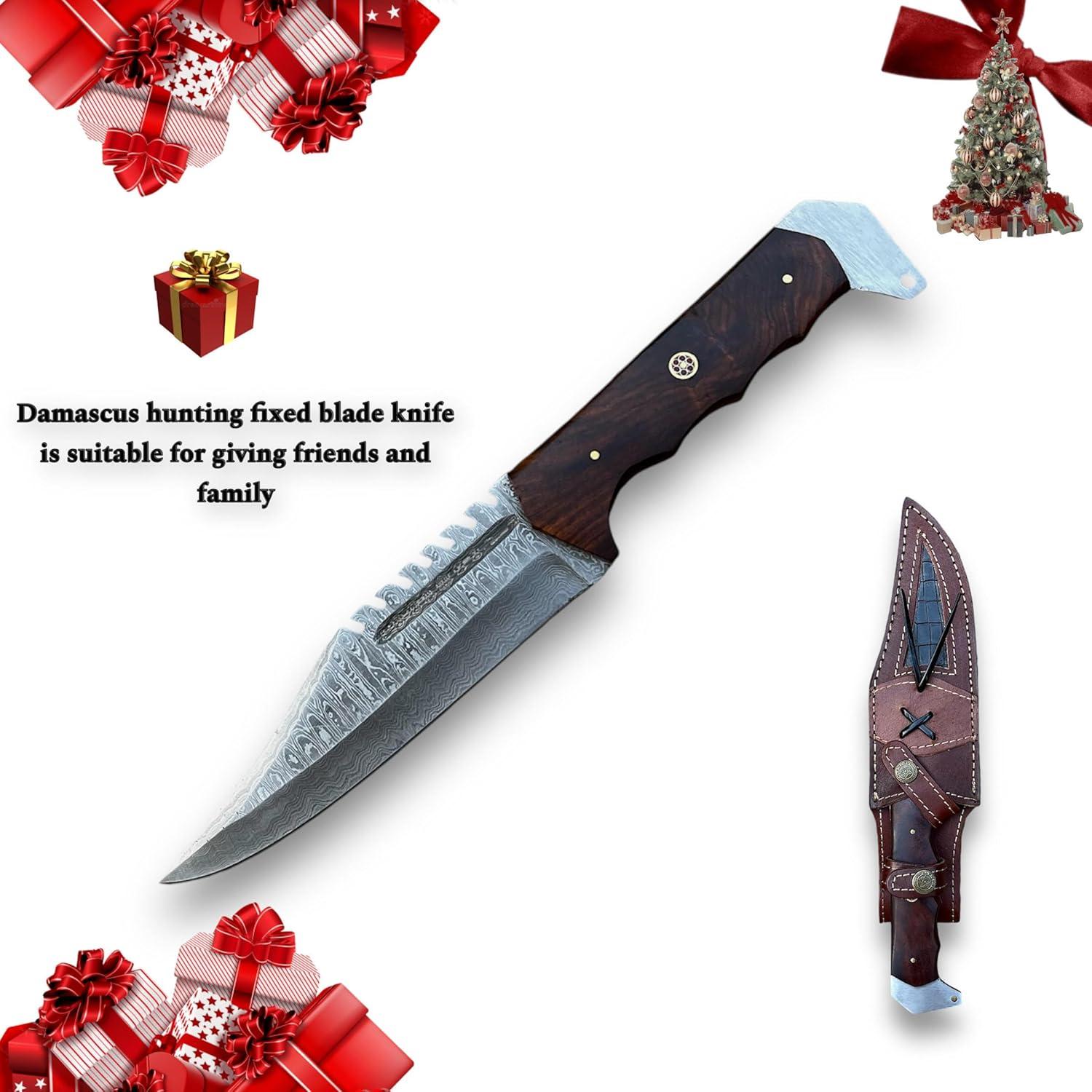 Cuchillo de Caza Fijo Bushcraft de Acero Damasco 30.48 cm