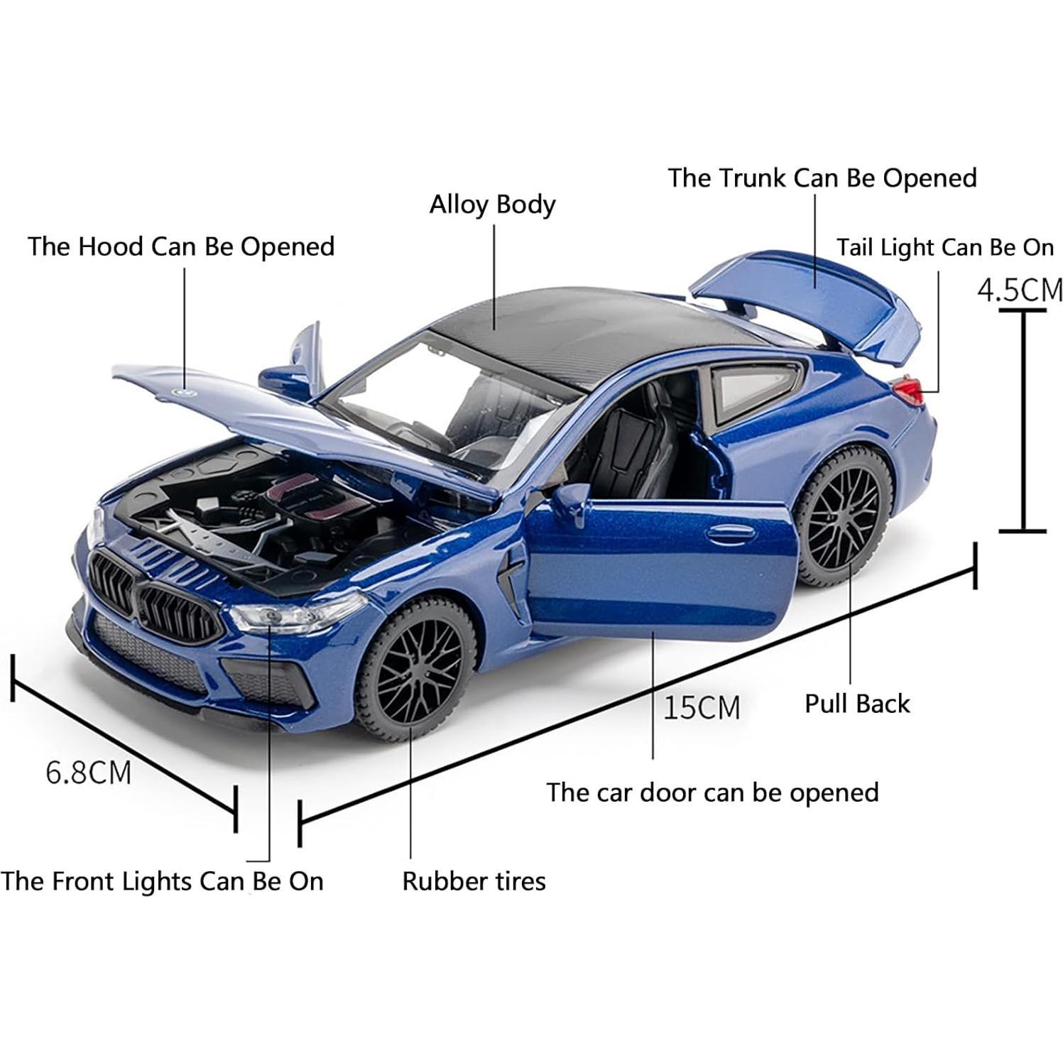 Coche de Juguete BMW M8 Metal 1:32 Luz y Sonido Azul