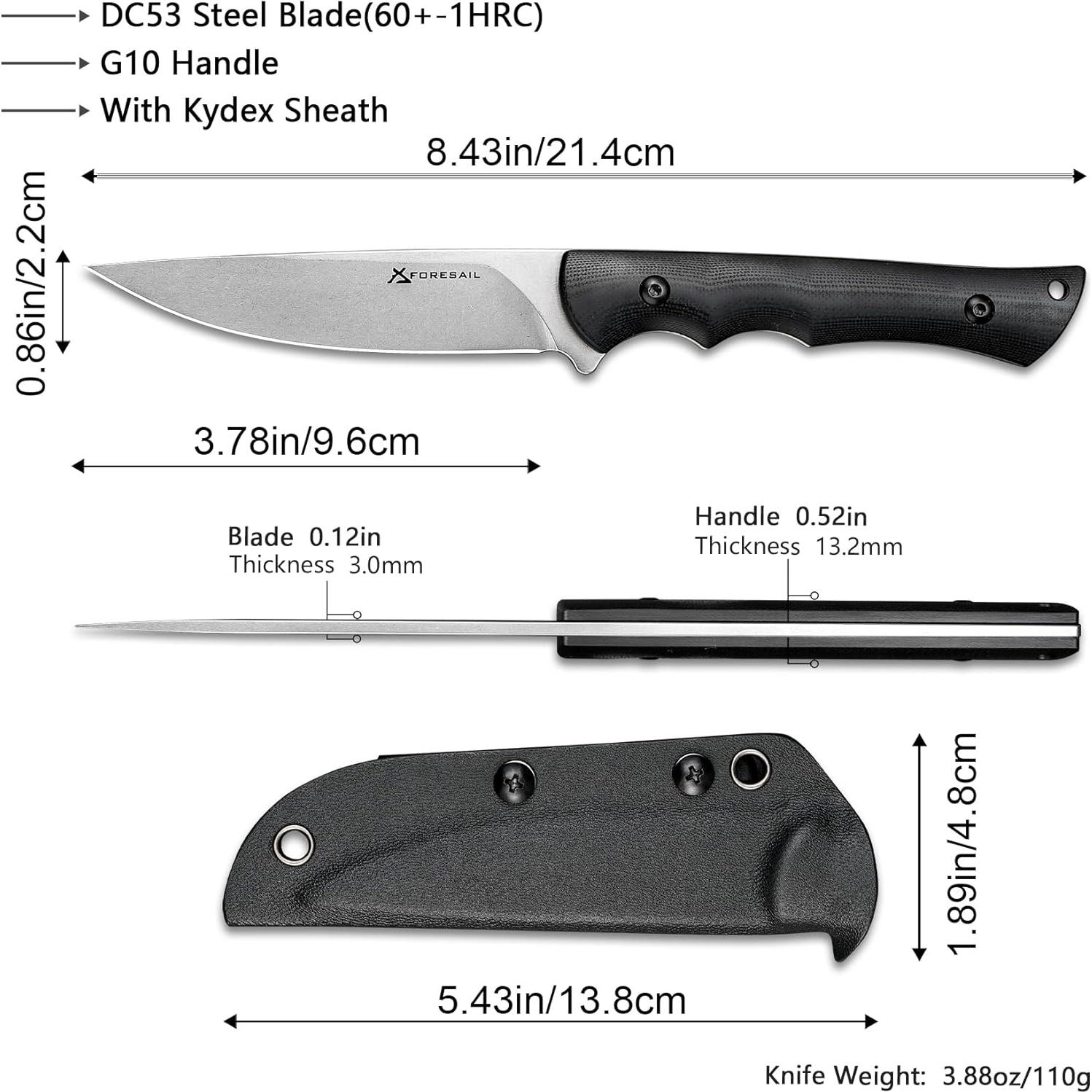 Cuchillo Fijo FORESAIL F2412SK Acero DC53 21.4cm con Funda