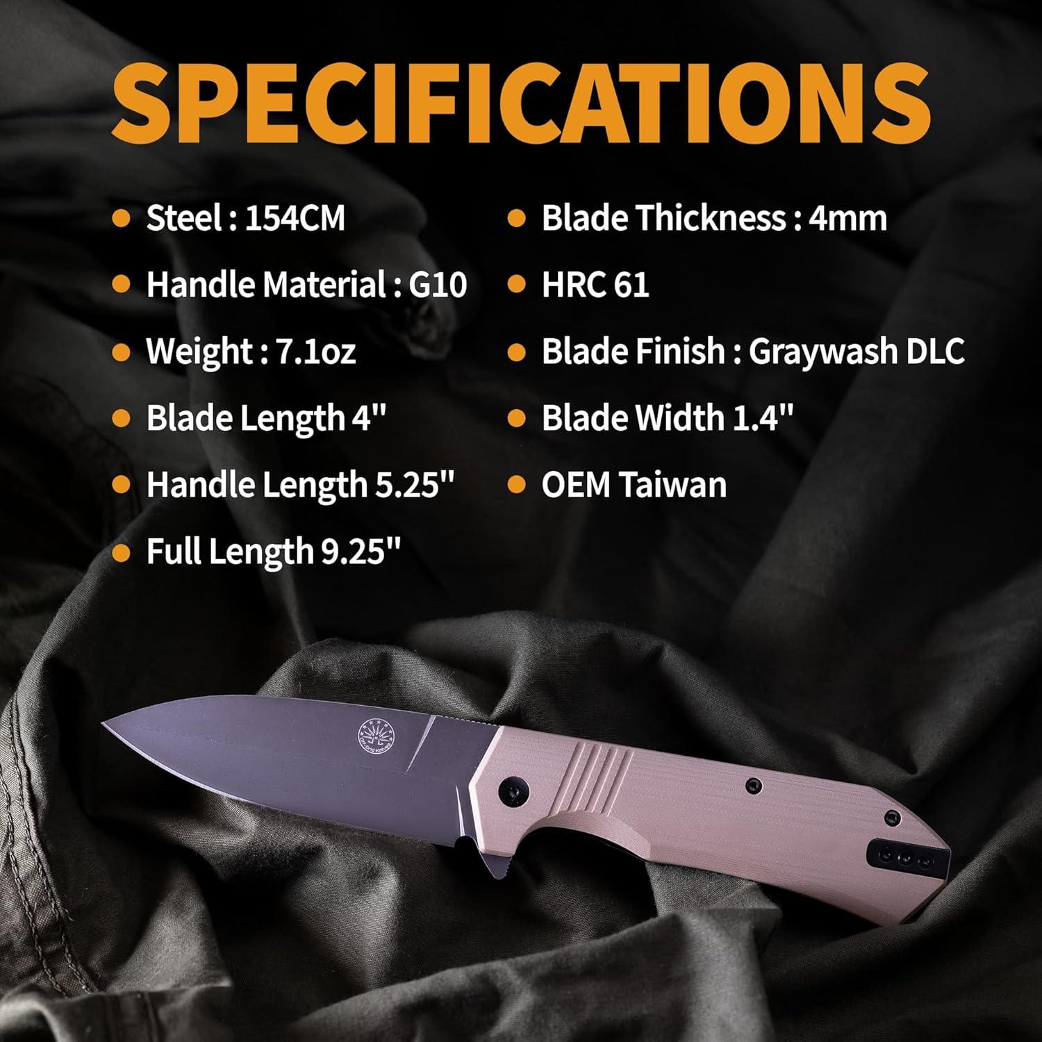 Cuchillo Plegable Off-Grid Stinger XL Acero 154CM Coyote