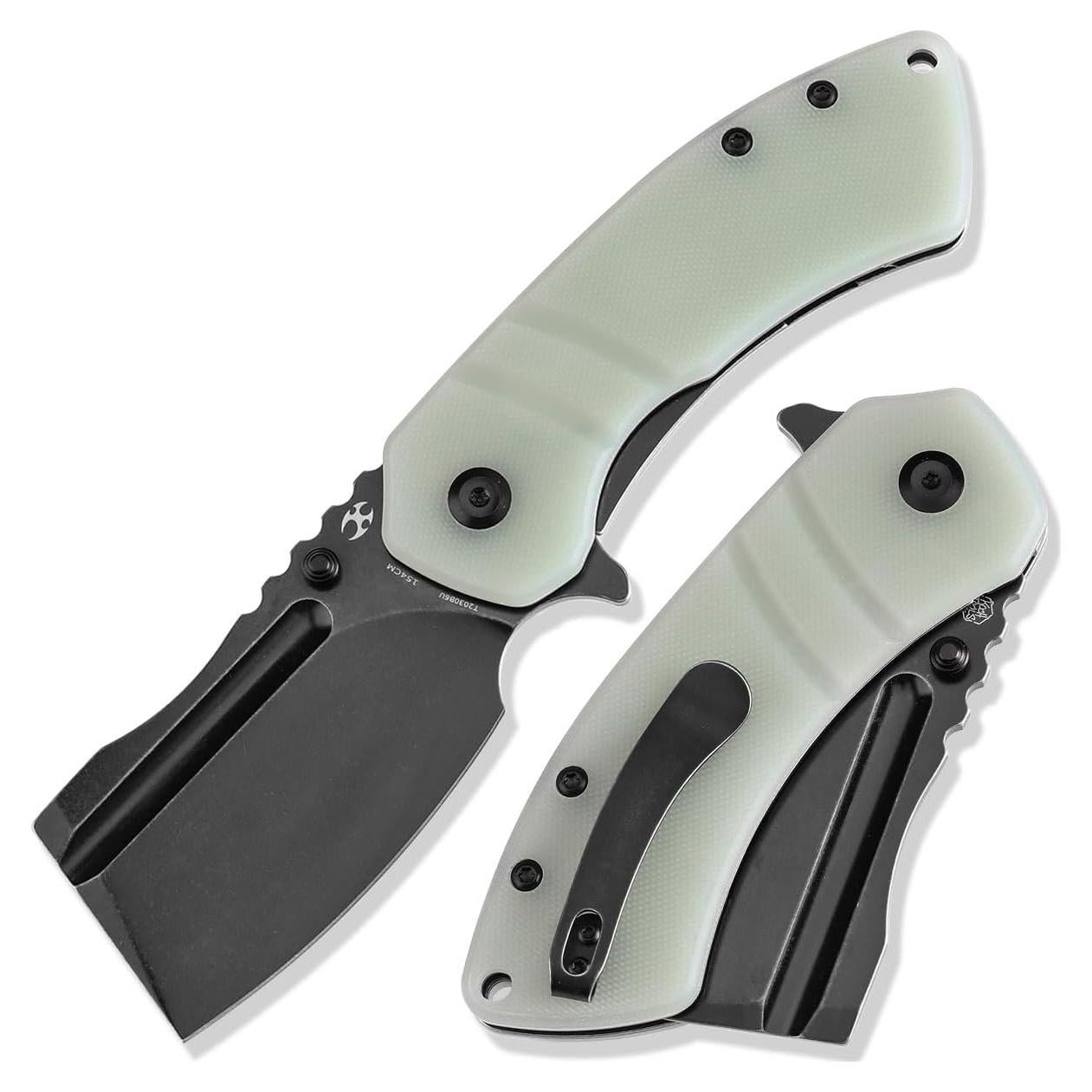 KANSEPT M+ Korvid Pocket Folding Knives for Men Women Camping Hiking Folding Knife 3.07'' Blackwash 154CM Blade EDC Knife with Jade G10 Handle Everyday Carry T2030B6U