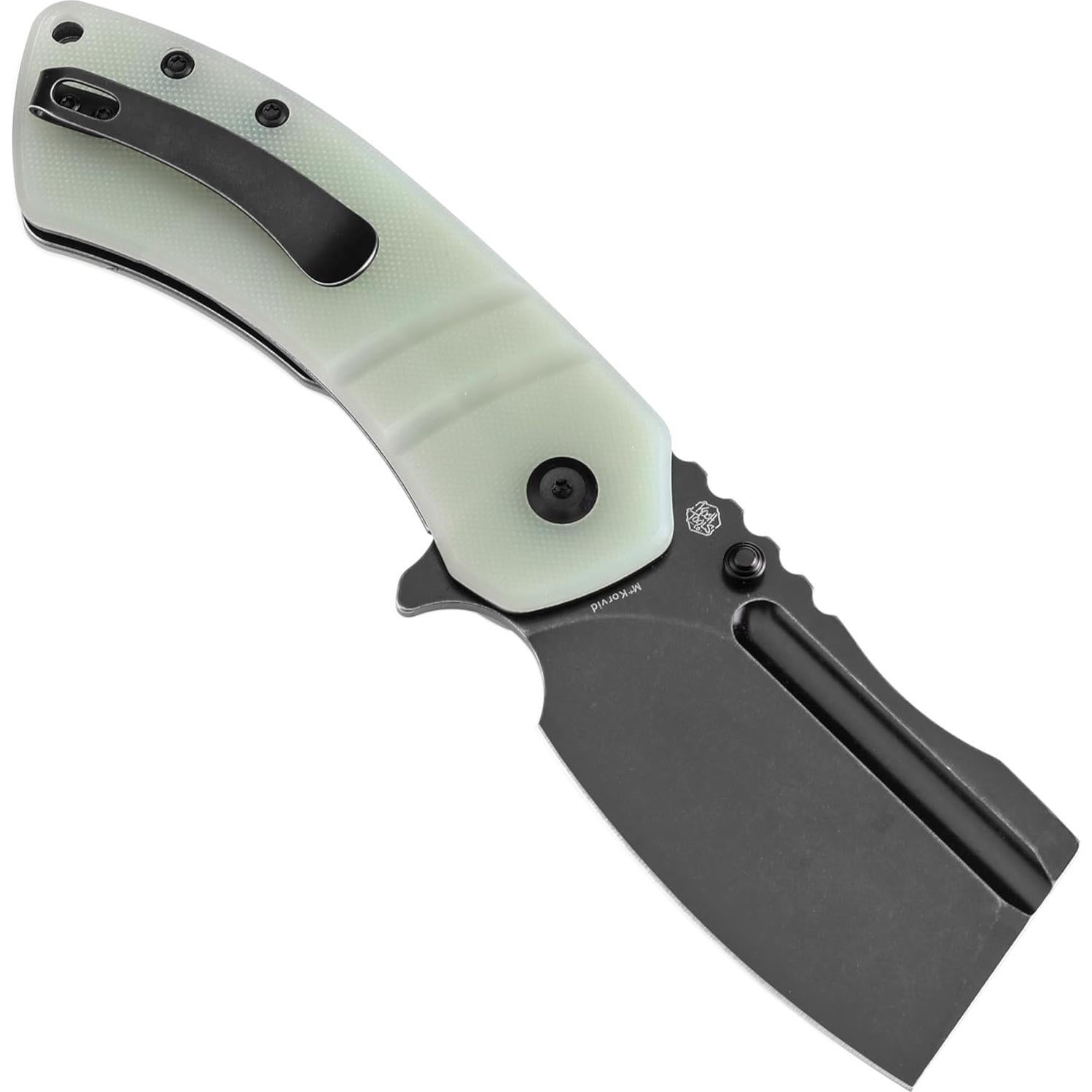 KANSEPT M+ Korvid Pocket Folding Knives for Men Women Camping Hiking Folding Knife 3.07'' Blackwash 154CM Blade EDC Knife with Jade G10 Handle Everyday Carry T2030B6U