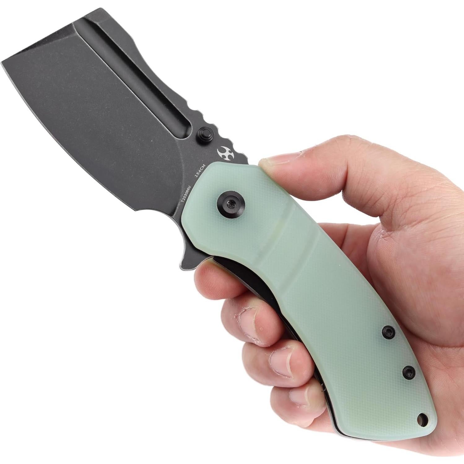 KANSEPT M+ Korvid Pocket Folding Knives for Men Women Camping Hiking Folding Knife 3.07'' Blackwash 154CM Blade EDC Knife with Jade G10 Handle Everyday Carry T2030B6U
