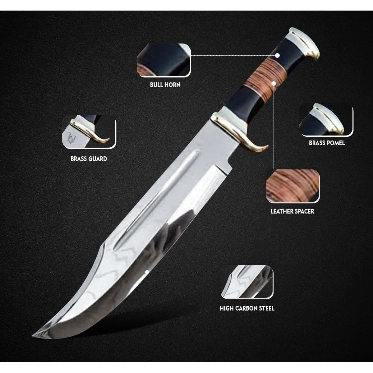 Cuchillo Bowie WARIVO 18" Acero D2 con Funda de Cuero