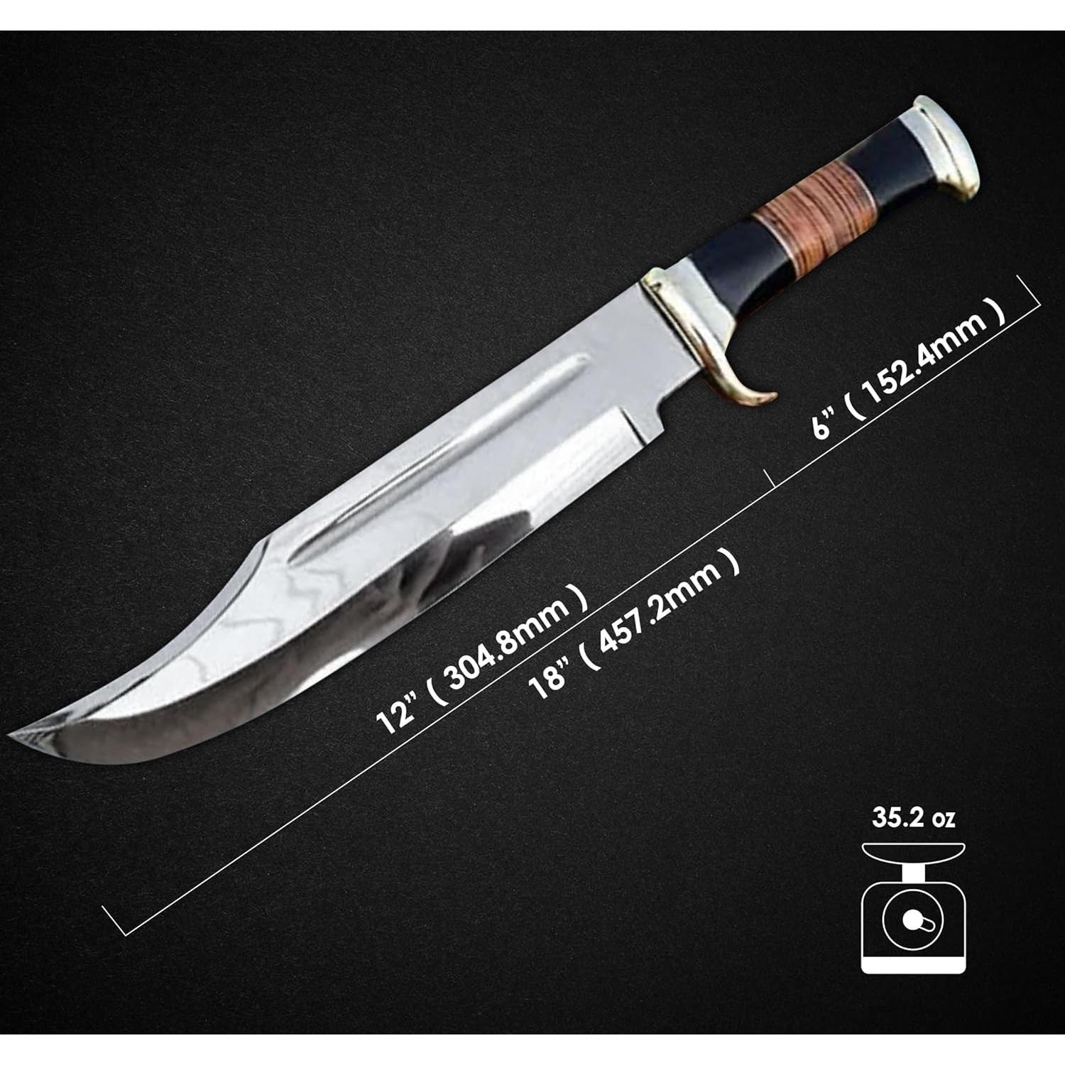 Cuchillo Bowie WARIVO 18" Acero D2 con Funda de Cuero