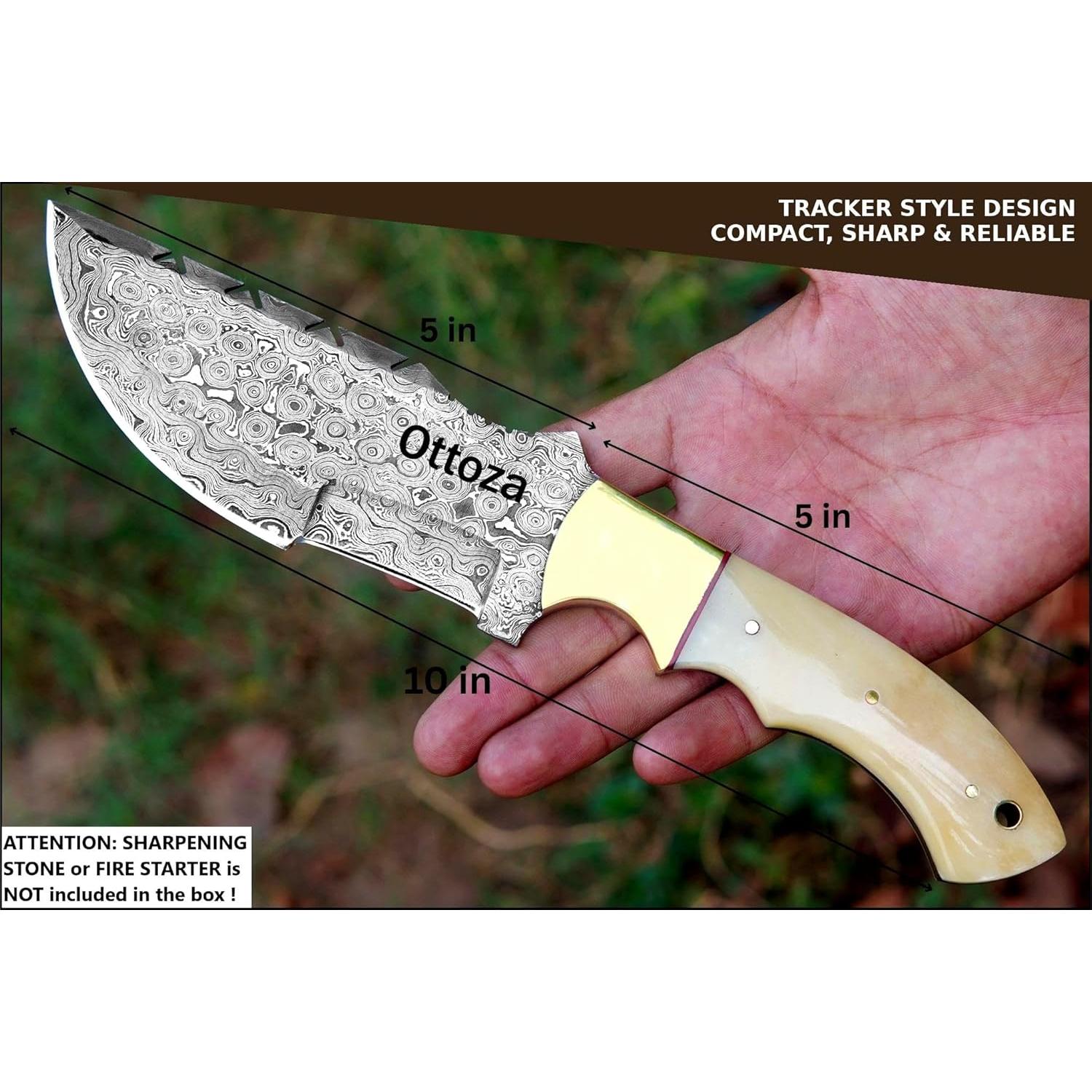 Cuchillo Rastreador Ottoza 115 - Acero Damasco Hecho a Mano 25 cm