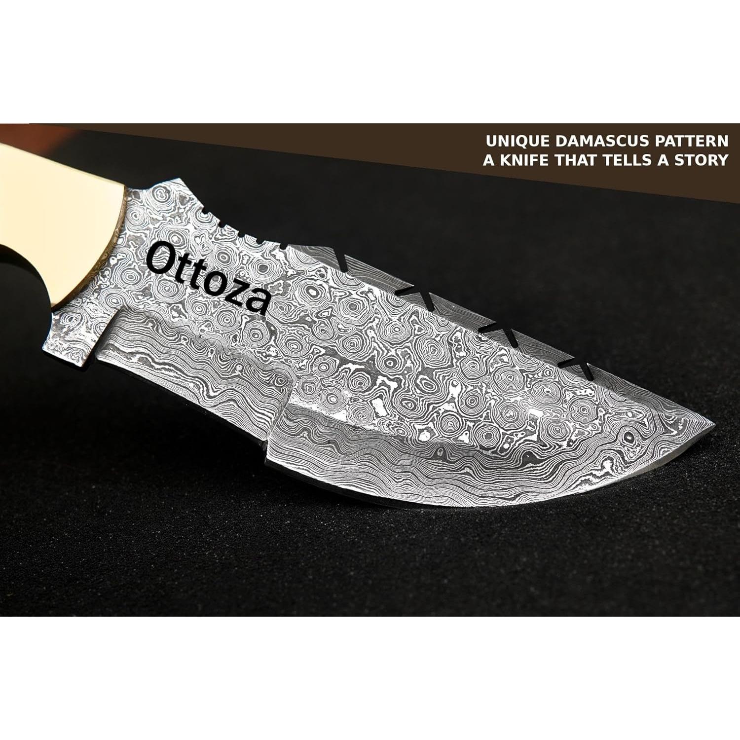 Cuchillo Rastreador Ottoza 115 - Acero Damasco Hecho a Mano 25 cm