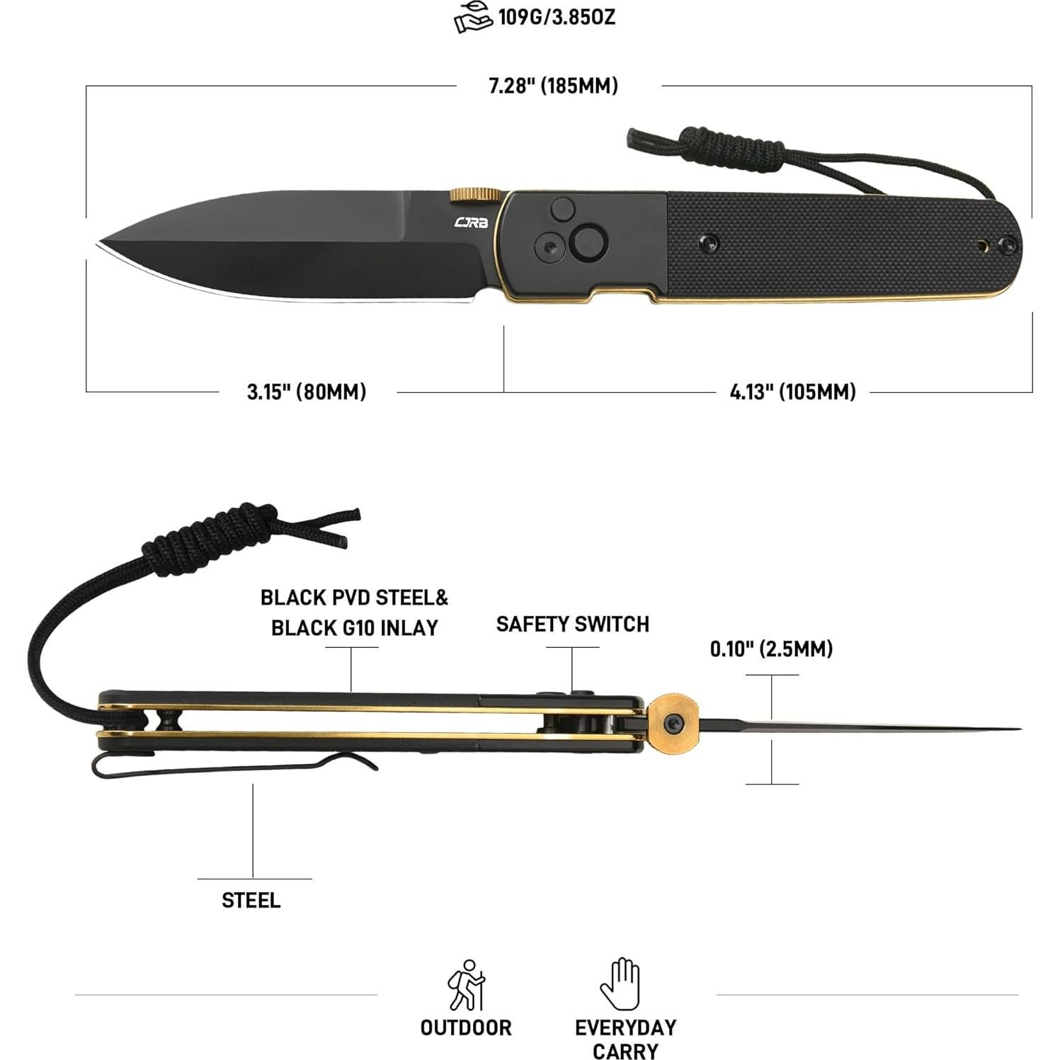 Cuchillo Plegable CJRB Locust 8cm Hoja Acero AR-RPM9 EDC