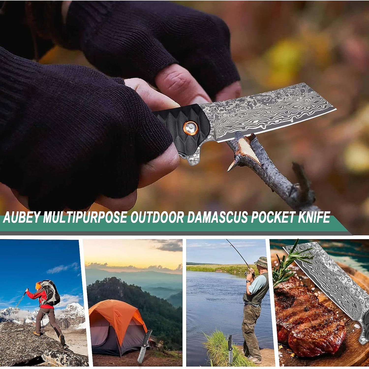 Cuchillo de Bolsillo AUBEY Damasco 8.99 cm Plegable EDC