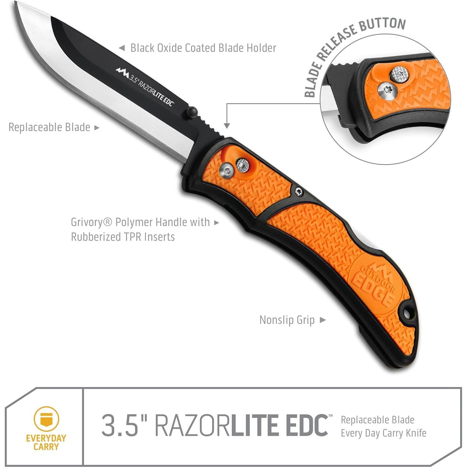 Cuchillo de bolsillo Outdoor Edge RazorLite RLB-30C Naranja 6 Hojas