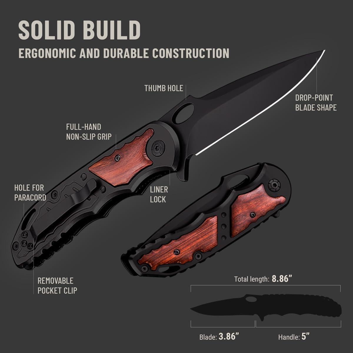 Cuchillo Plegable Grand Way 97010 - Mango de Madera 9.8cm