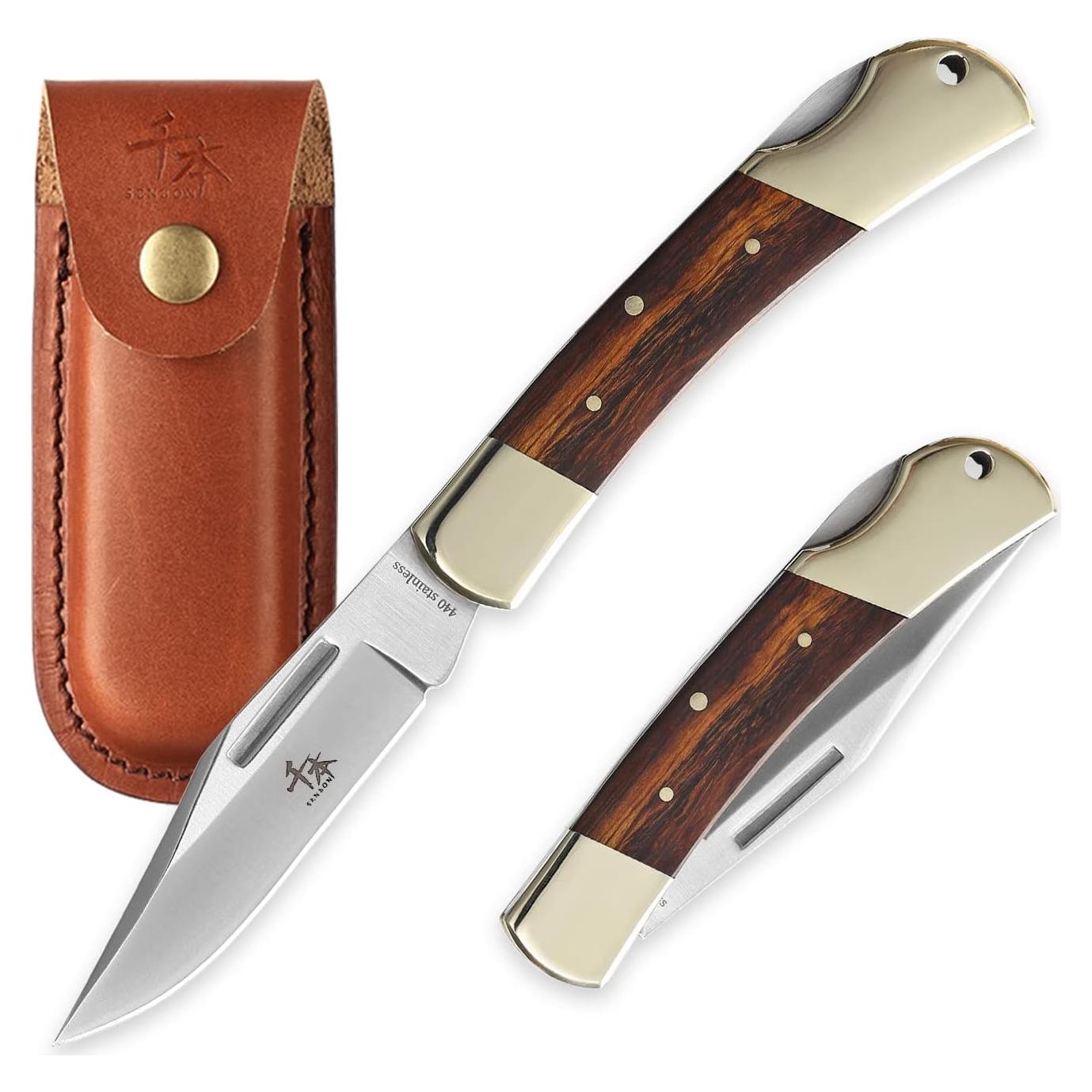 Cuchillo Plegable SENBON 10.16 cm Acero Inoxidable Mango Madera