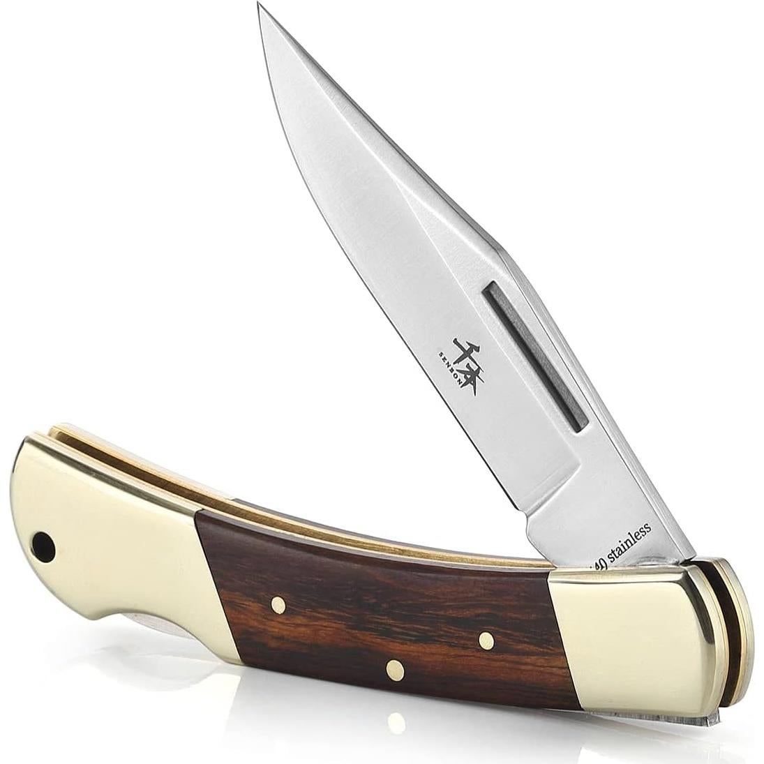 Cuchillo Plegable SENBON 10.16 cm Acero Inoxidable Mango Madera