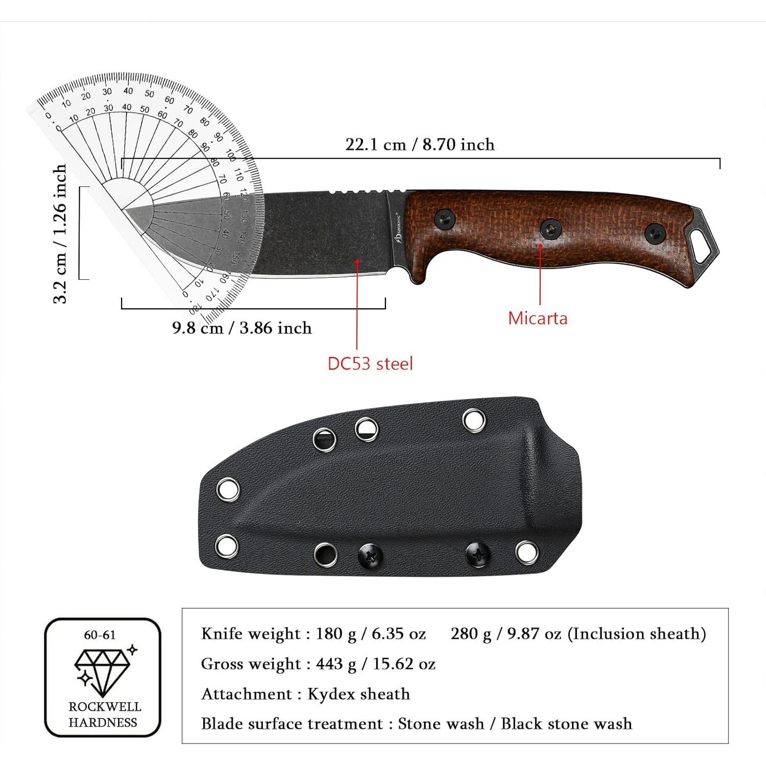 Cuchillo Fijo SDOKEDC de Acero DC53 con Mango de Micarta 22.1cm