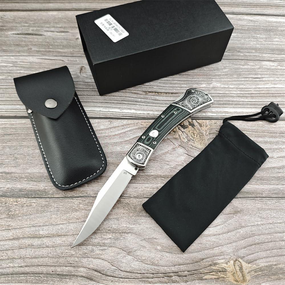 Cuchillo Plegable DIELUONAI D2 21.9CM con Funda de Cuero