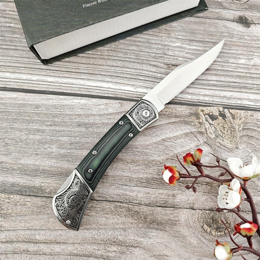 Cuchillo Plegable DIELUONAI D2 21.9CM con Funda de Cuero