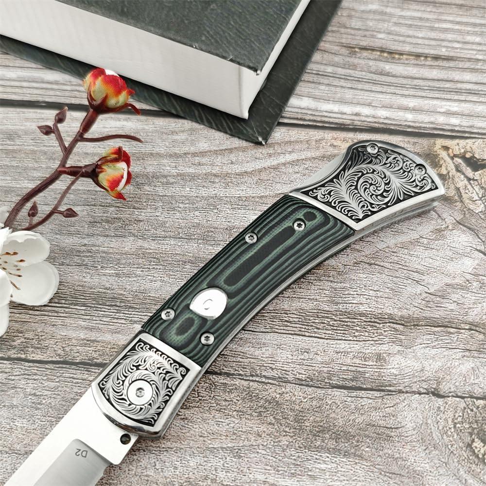 Cuchillo Plegable DIELUONAI D2 21.9CM con Funda de Cuero