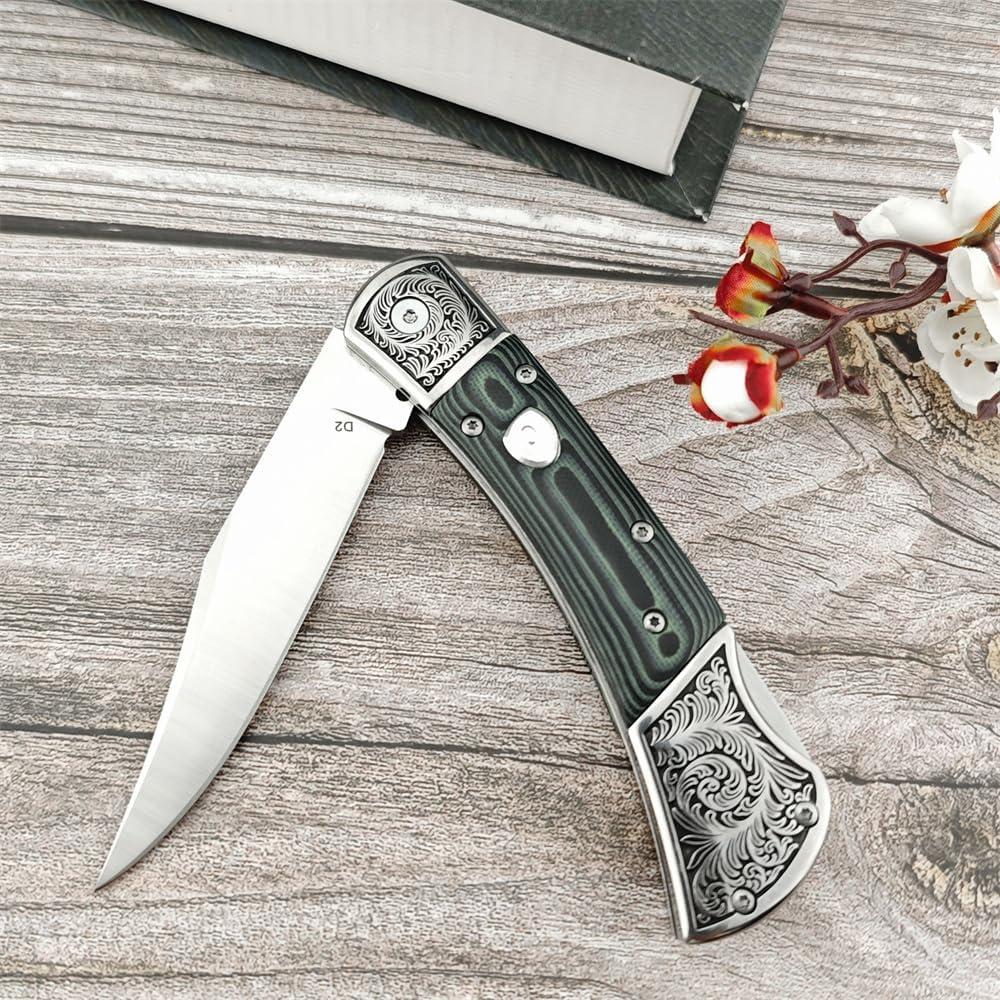 Cuchillo Plegable DIELUONAI D2 21.9CM con Funda de Cuero
