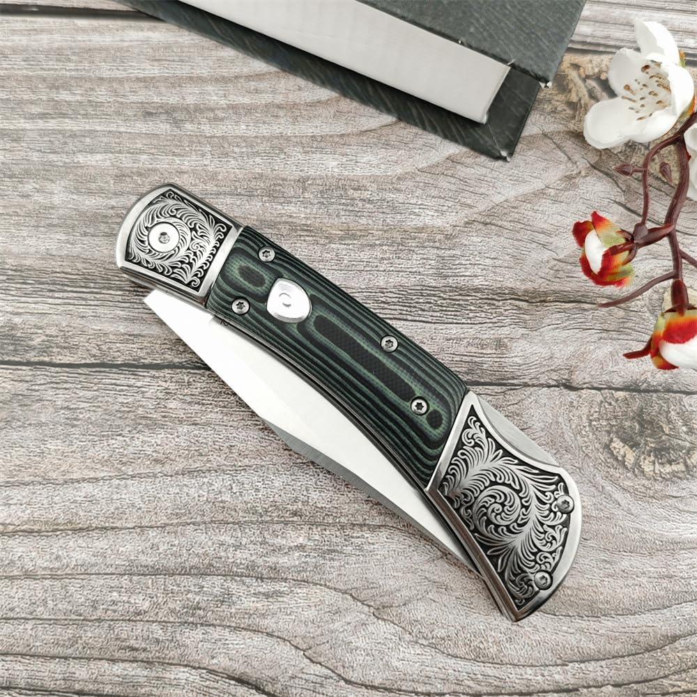 Cuchillo Plegable DIELUONAI D2 21.9CM con Funda de Cuero