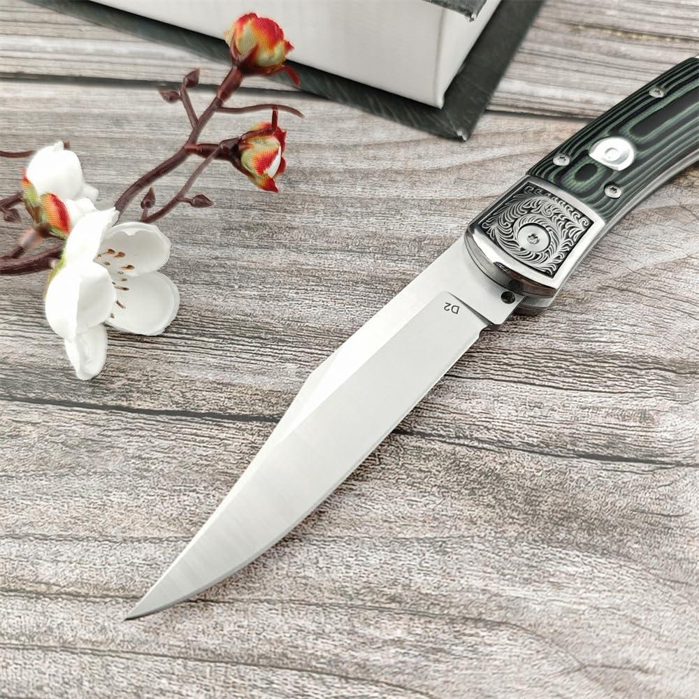 Cuchillo Plegable DIELUONAI D2 21.9CM con Funda de Cuero