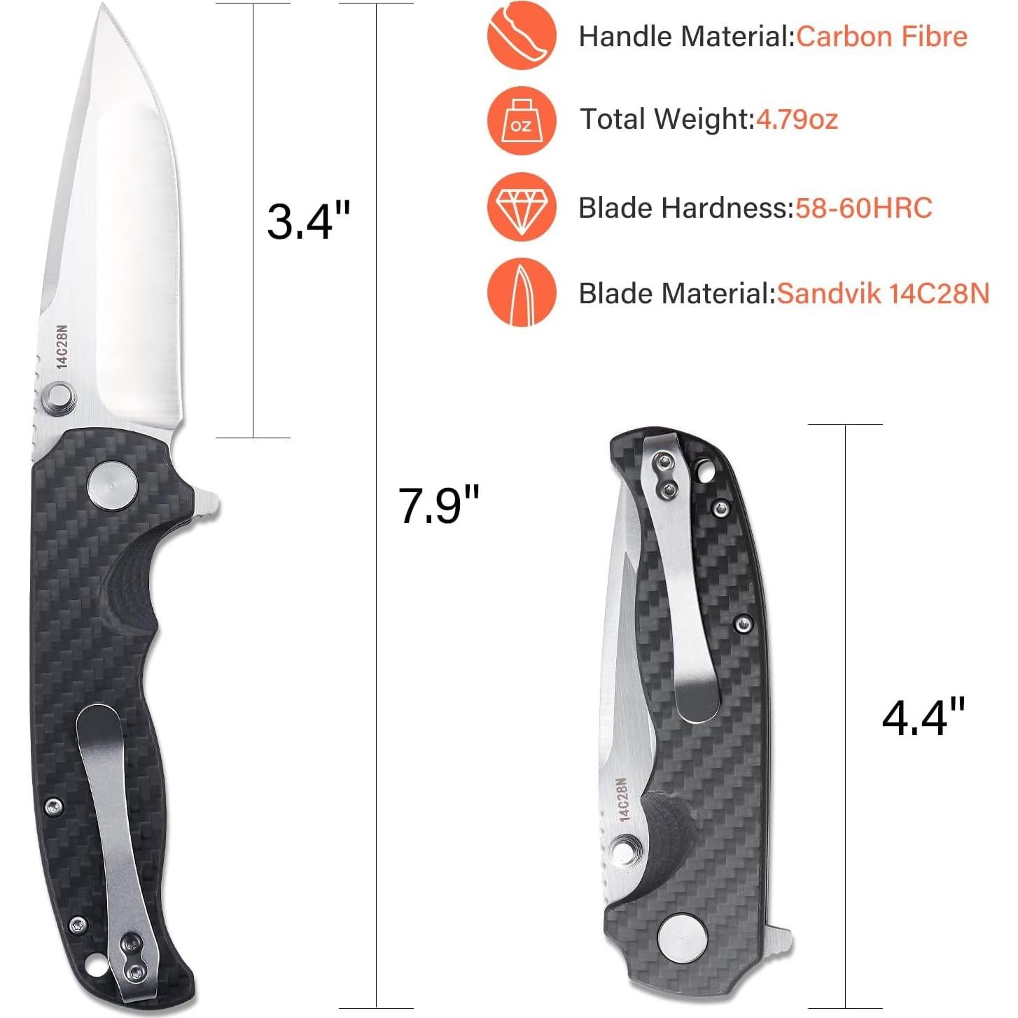 Cuchillo de bolsillo Monikala 3.4" Titanio y Fibra de Carbono