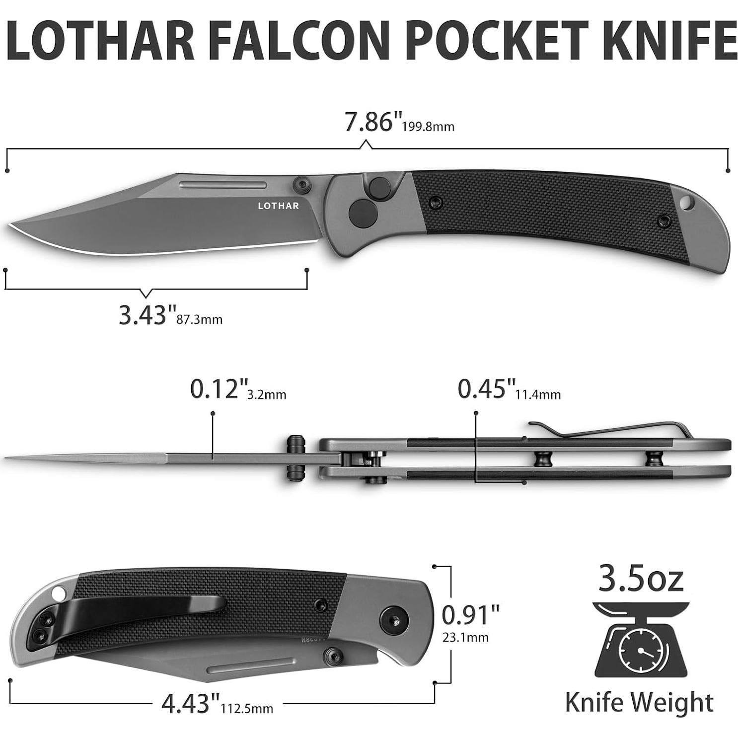 Cuchillo Plegable EDC LOTHAR Falcon, Hoja 8.71 cm, Mango G10