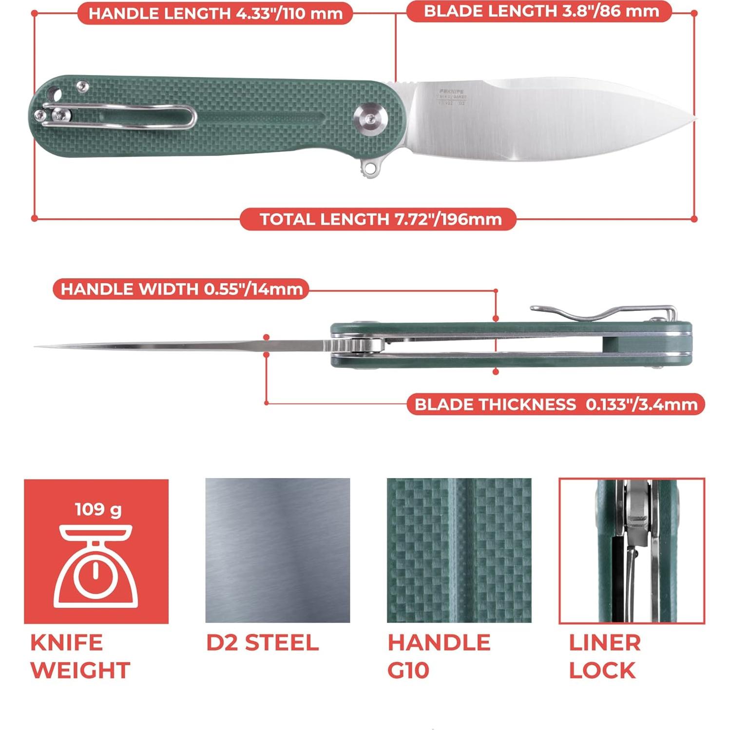 Cuchillo Plegable Firebird FH922-GB Acero D2 Mango G10 Verde