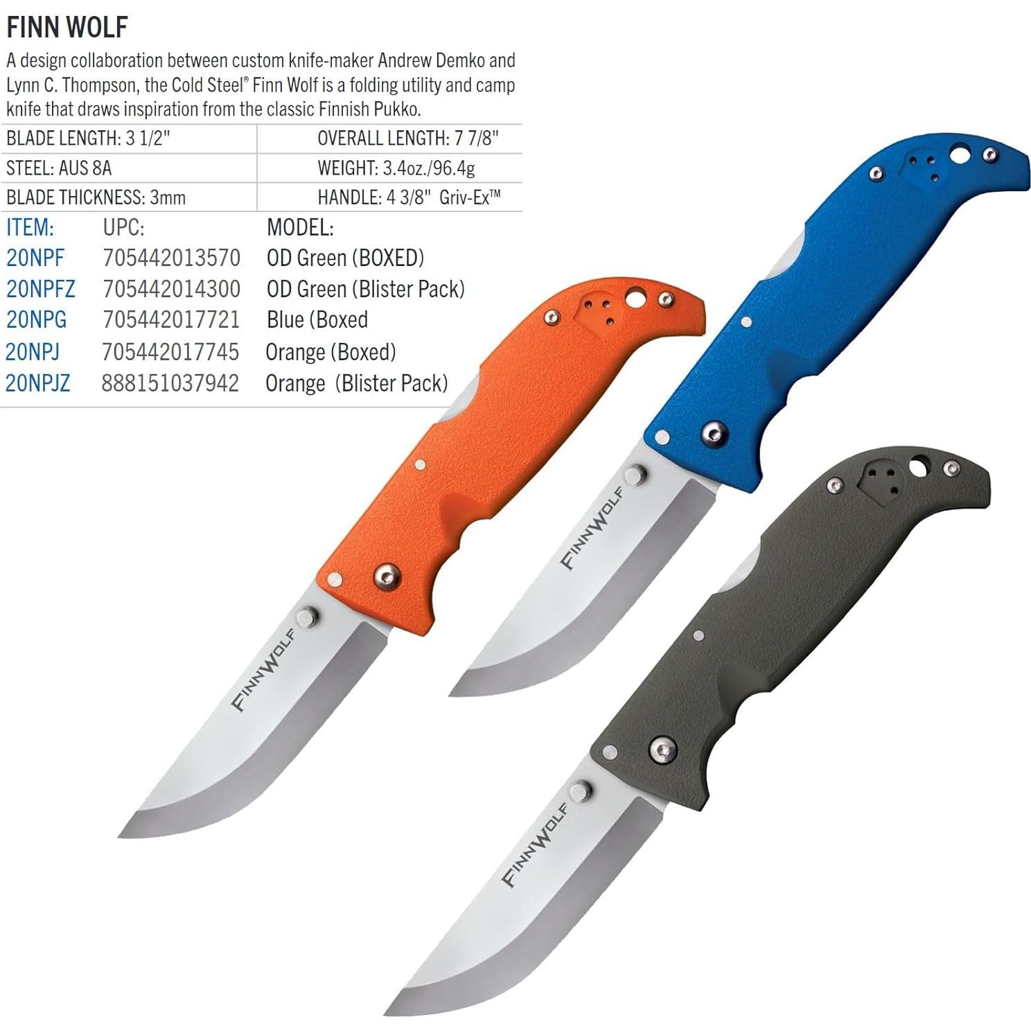 Cuchillo Plegable Cold Steel Finn Wolf AUS8A 3.5" Verde OD