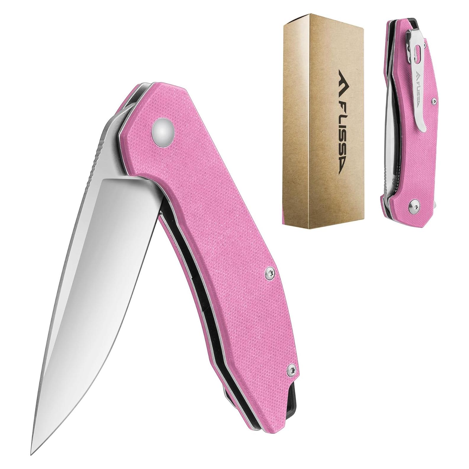 Cuchillo de bolsillo FLISSA Rosa, plegable D2, mango G10, EDC