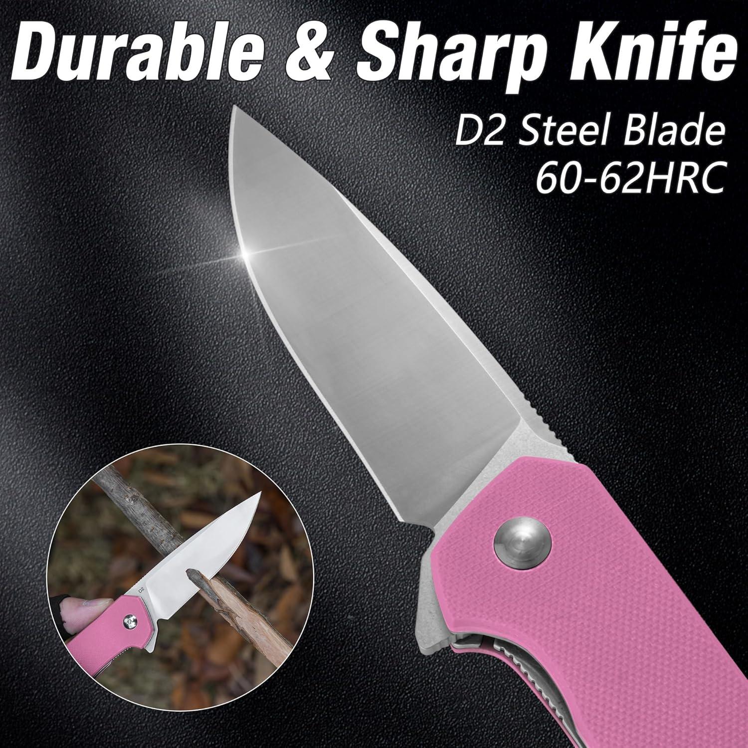 Cuchillo de bolsillo FLISSA Rosa, plegable D2, mango G10, EDC