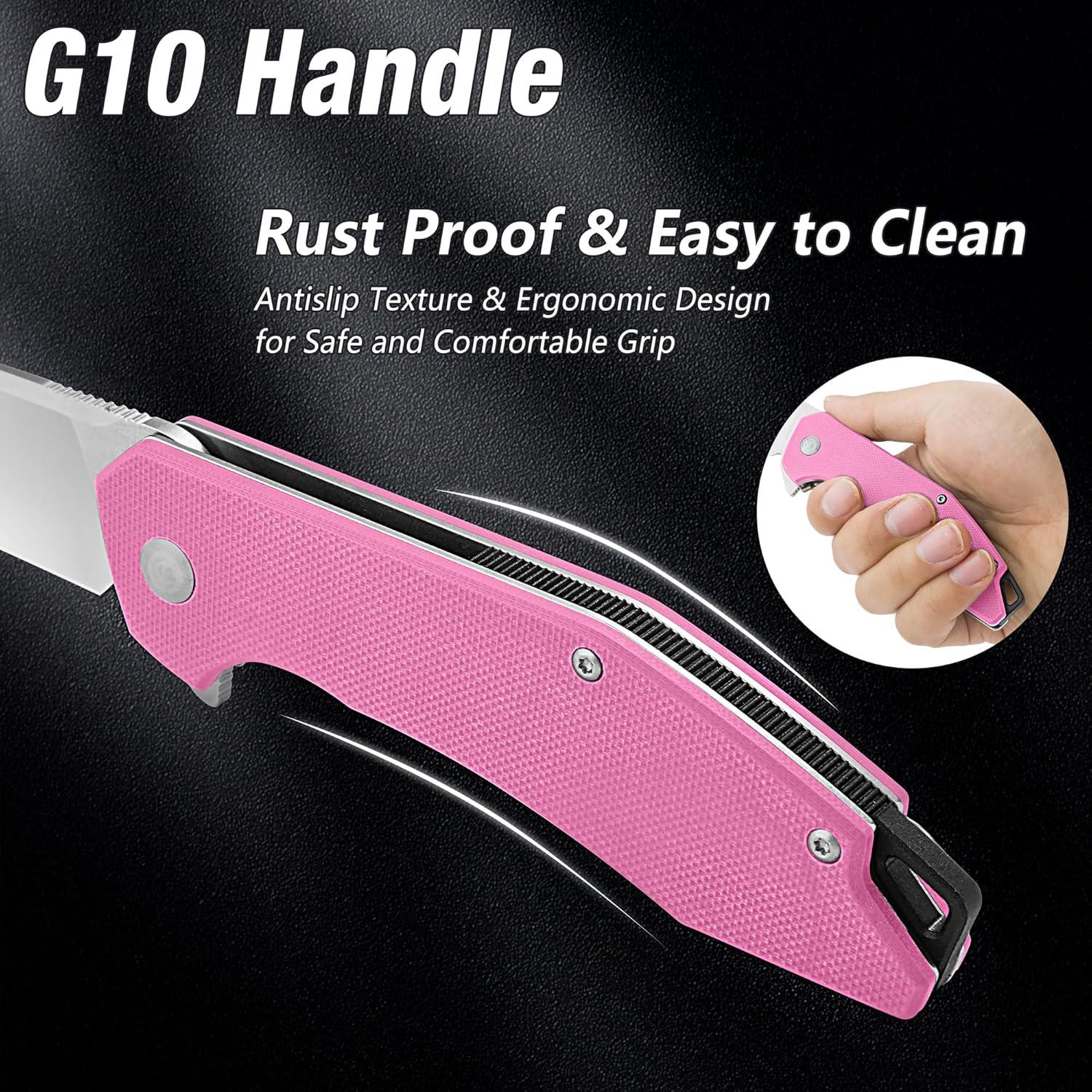 Cuchillo de bolsillo FLISSA Rosa, plegable D2, mango G10, EDC