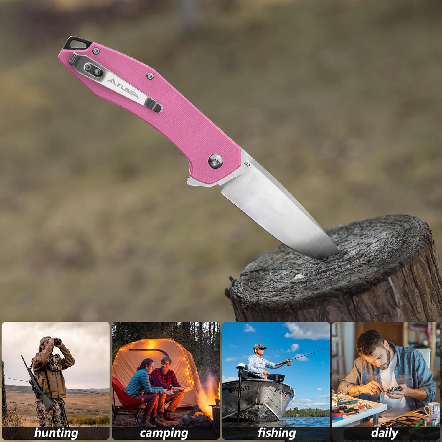 Cuchillo de bolsillo FLISSA Rosa, plegable D2, mango G10, EDC