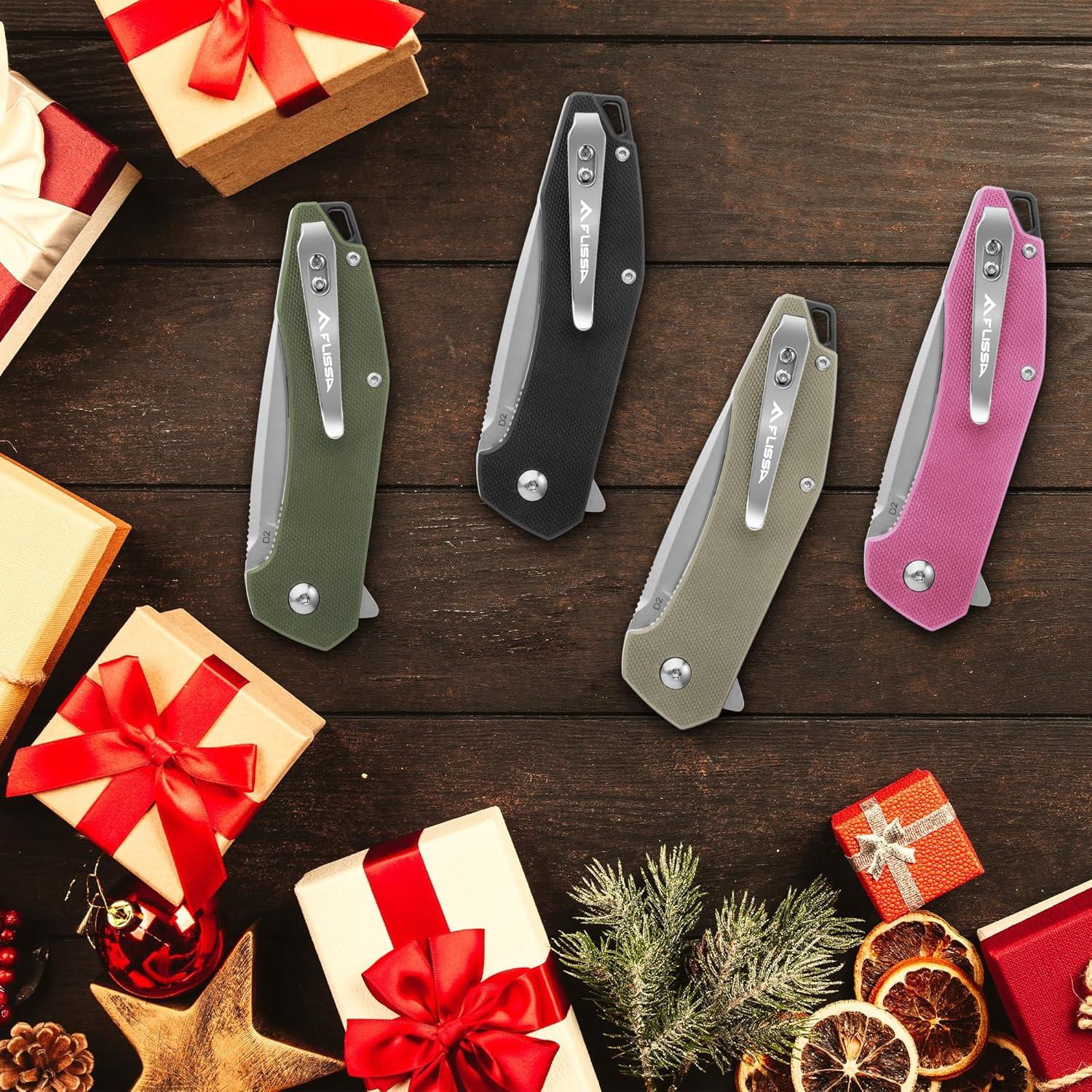 Cuchillo de bolsillo FLISSA Rosa, plegable D2, mango G10, EDC