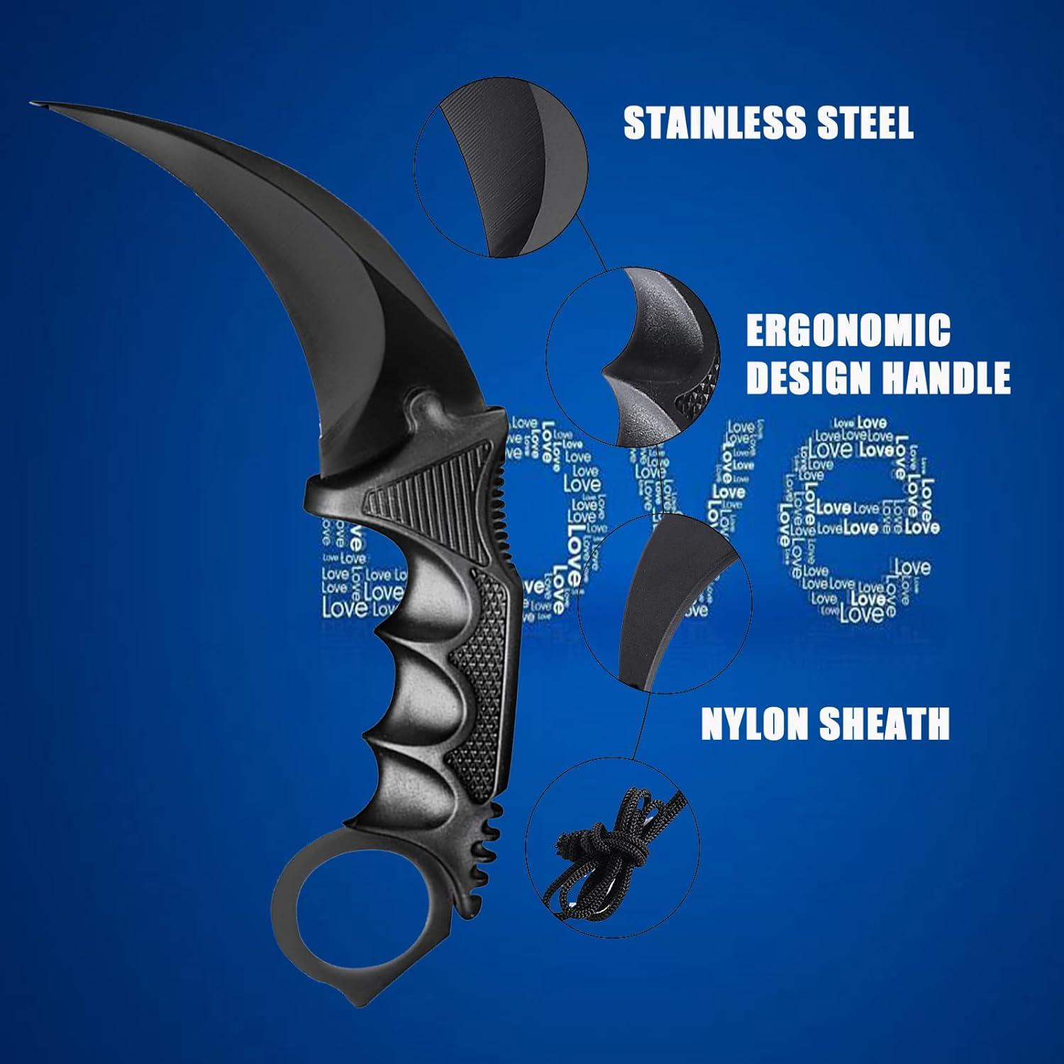 Cuchillo Karambit Hotpoint de Acero Inoxidable 19cm con Funda