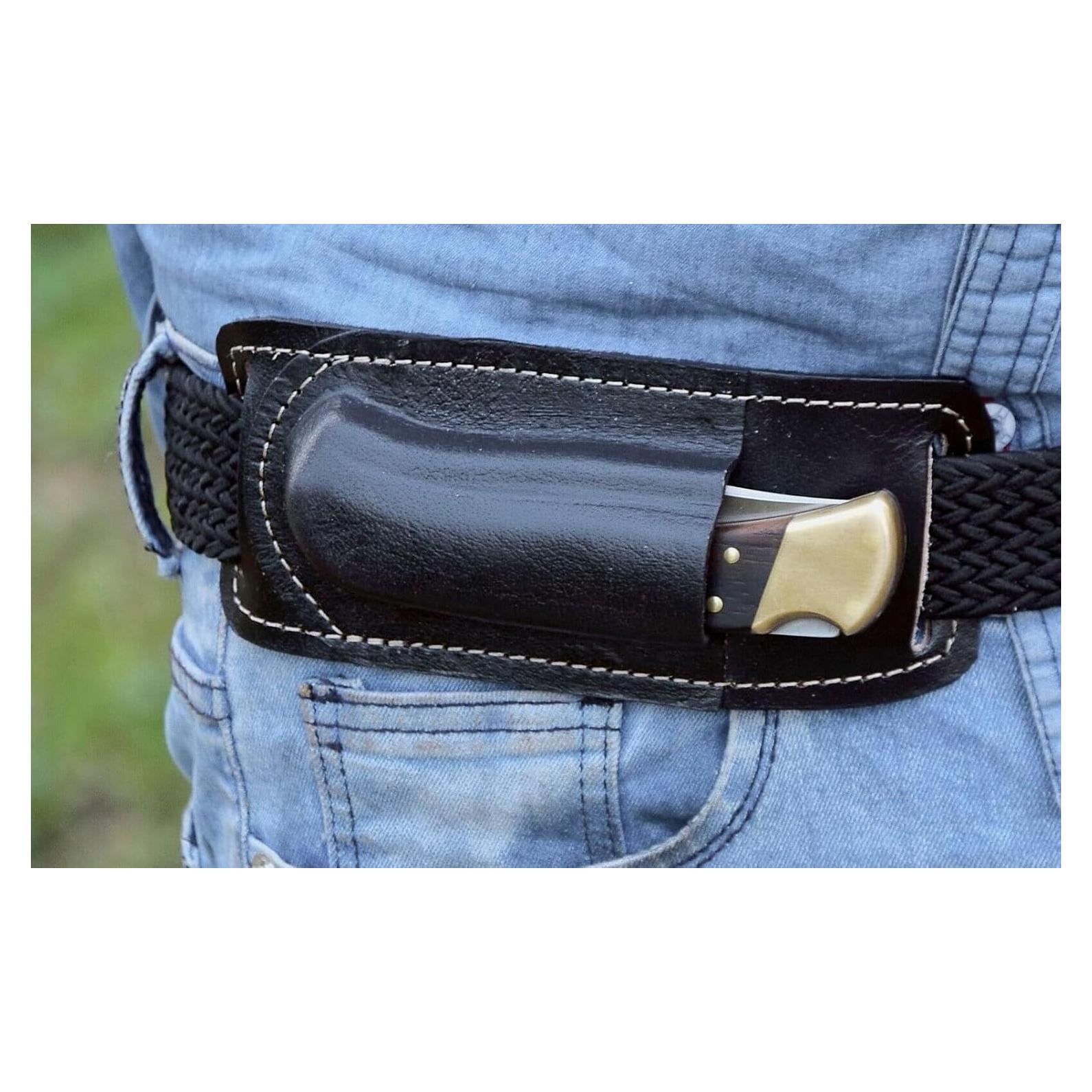 Funda de Cuchillo Plegable SHARD de Cuero Negro 12.7 cm