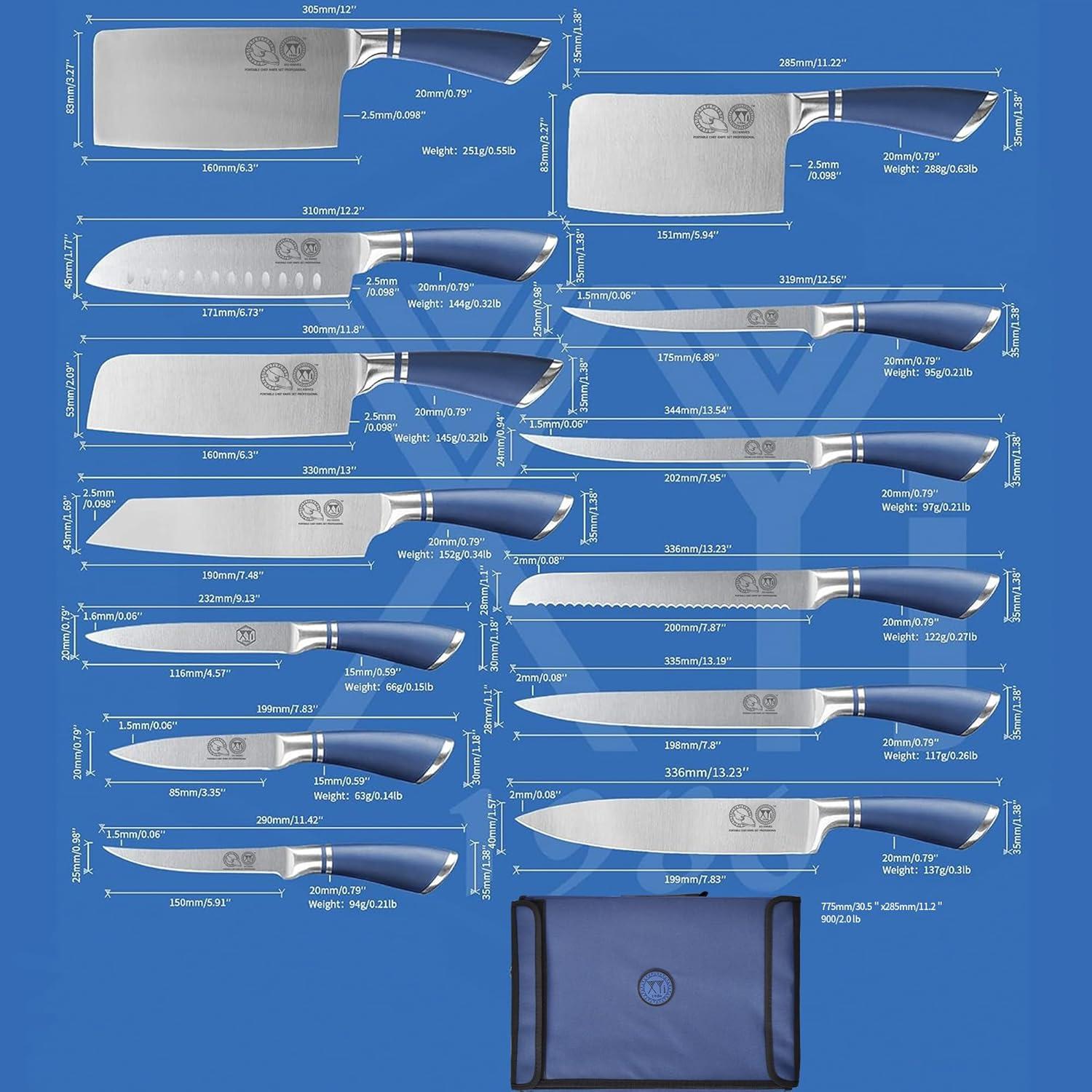 Conjunto de Cuchillos Profesionales XYJ 15 Piezas Acero Inoxidable