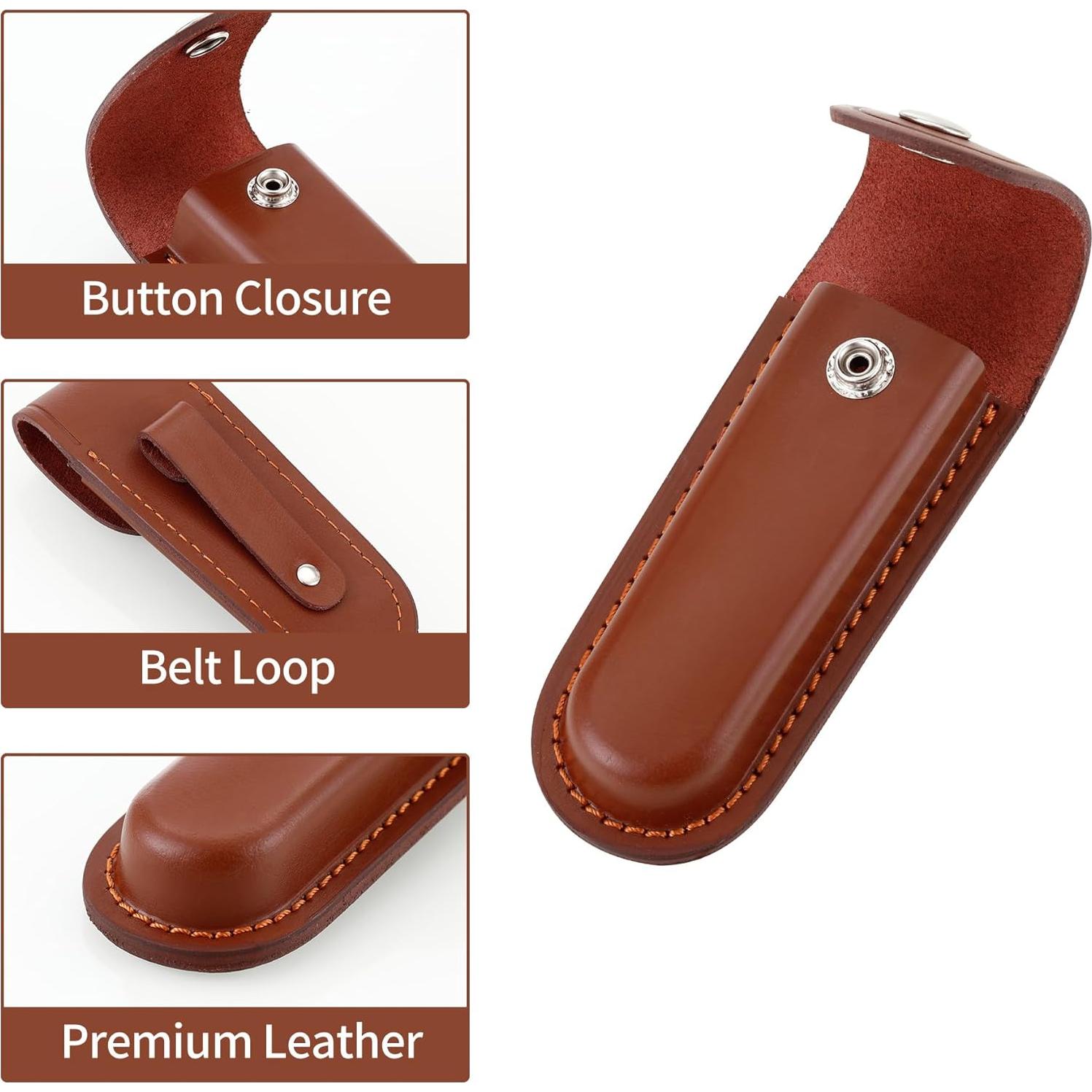 Funda de Cuchillo Plegable Qtcial de Cuero Marrón 12.7 cm