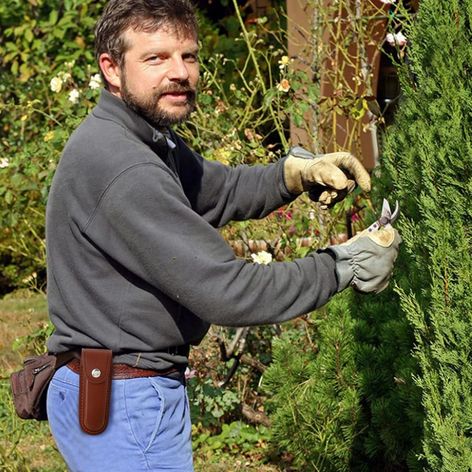 Funda de Cuchillo Plegable Qtcial de Cuero Marrón 12.7 cm