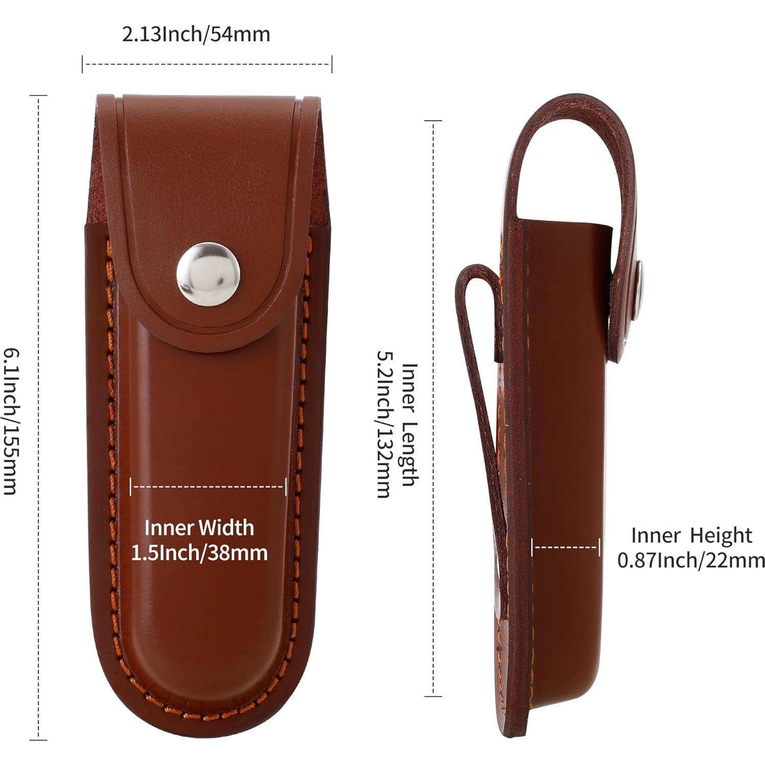 Funda de Cuchillo Plegable Qtcial de Cuero Marrón 12.7 cm