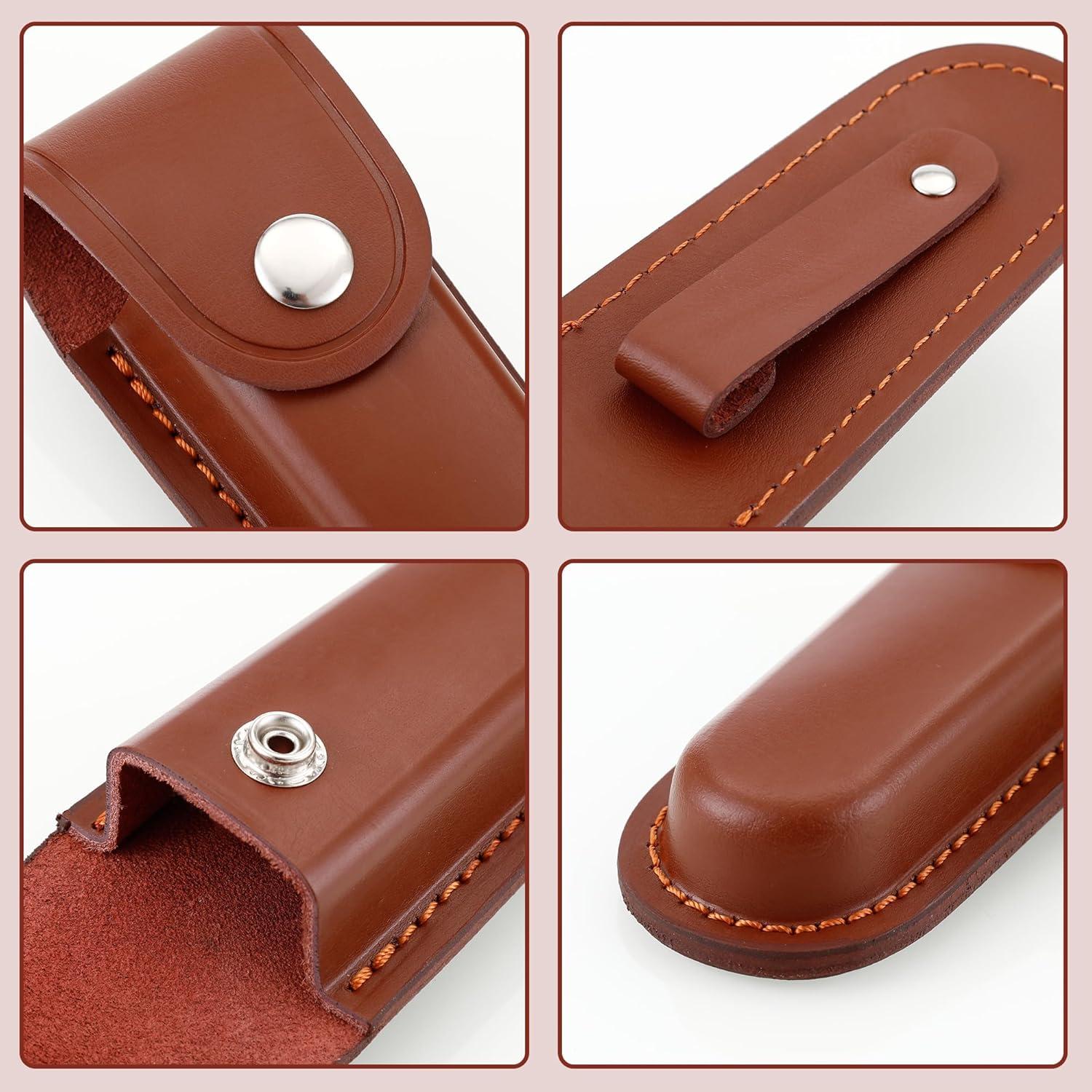 Funda de Cuchillo Plegable Qtcial de Cuero Marrón 12.7 cm