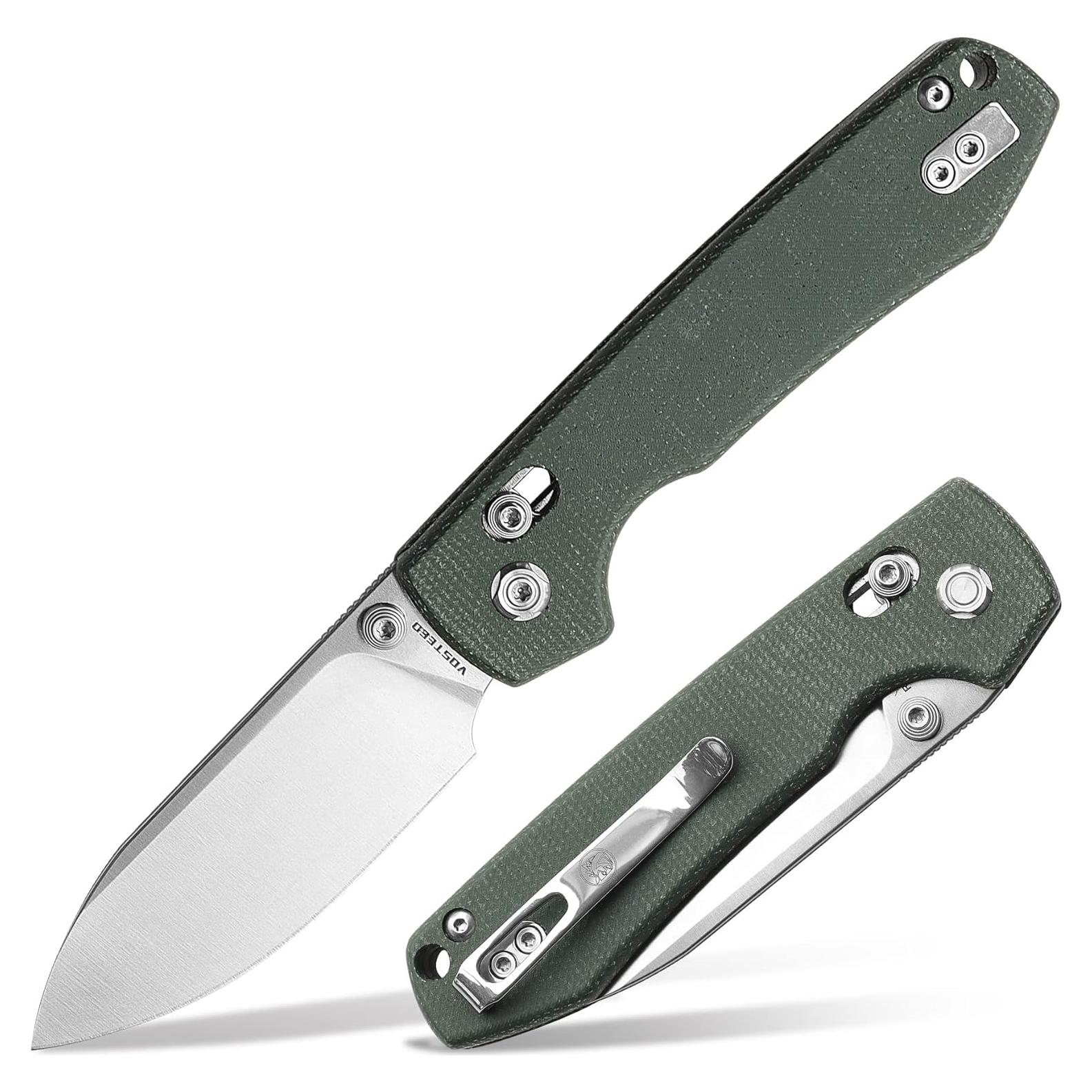 EDC Knife, Lightweight Folding Pocket knife with Clip for Men and Women, Sharp Crossbar Lock Knife with 3.25" Sandvik 14C28N Steel Blade, Micarta Handle for Camping, Hiking - Raccoon
