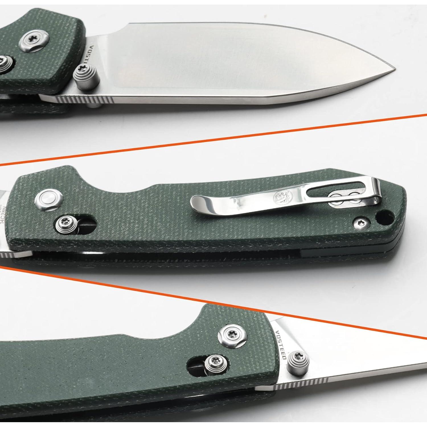 EDC Knife, Lightweight Folding Pocket knife with Clip for Men and Women, Sharp Crossbar Lock Knife with 3.25" Sandvik 14C28N Steel Blade, Micarta Handle for Camping, Hiking - Raccoon