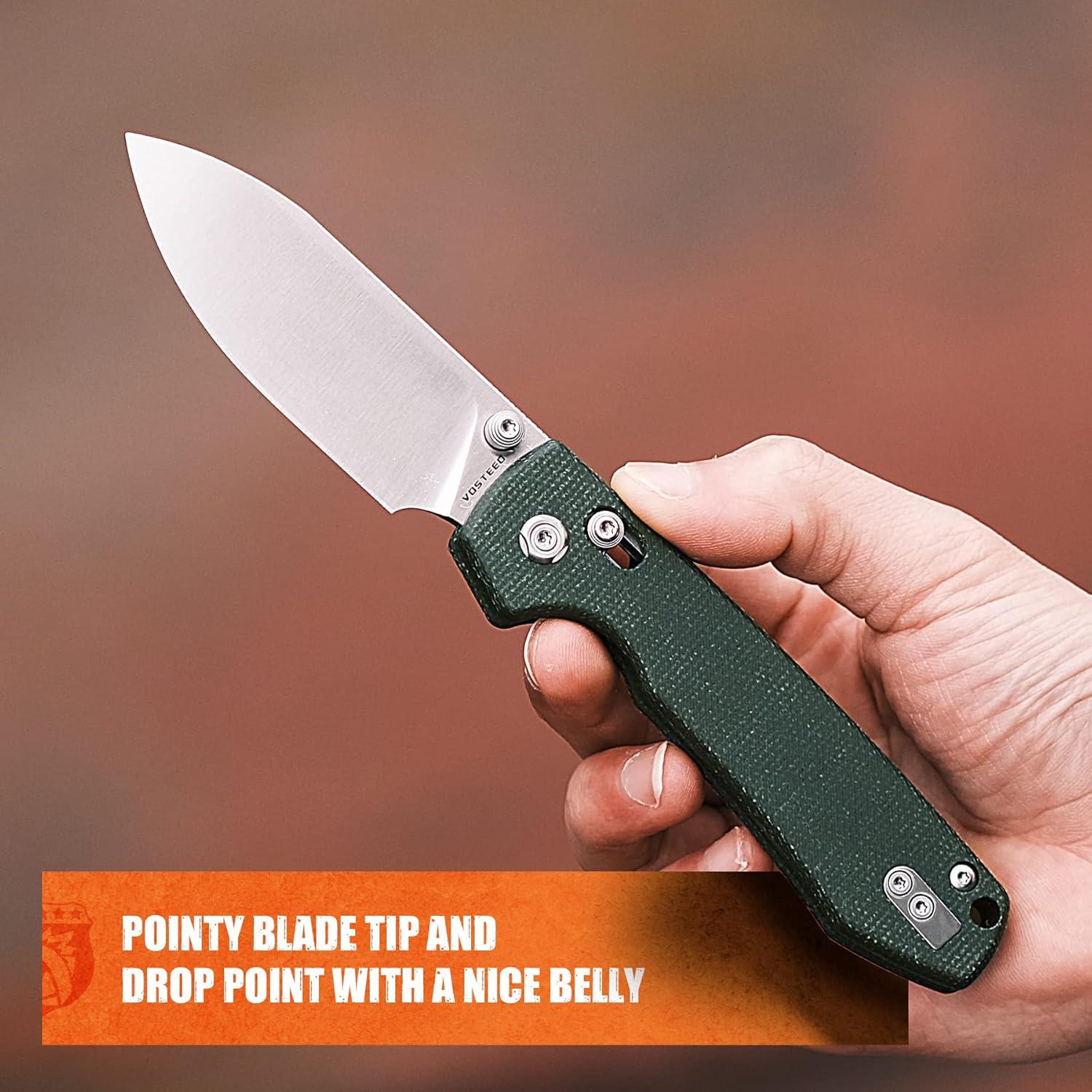 EDC Knife, Lightweight Folding Pocket knife with Clip for Men and Women, Sharp Crossbar Lock Knife with 3.25" Sandvik 14C28N Steel Blade, Micarta Handle for Camping, Hiking - Raccoon