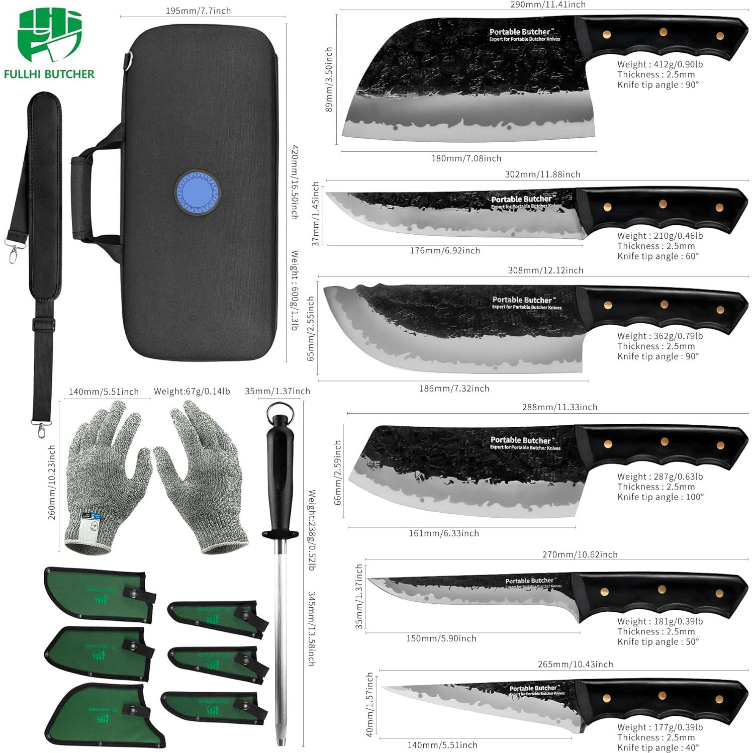 Juego de Cuchillos de Chef 12 Piezas Fullhi Forjados a Mano