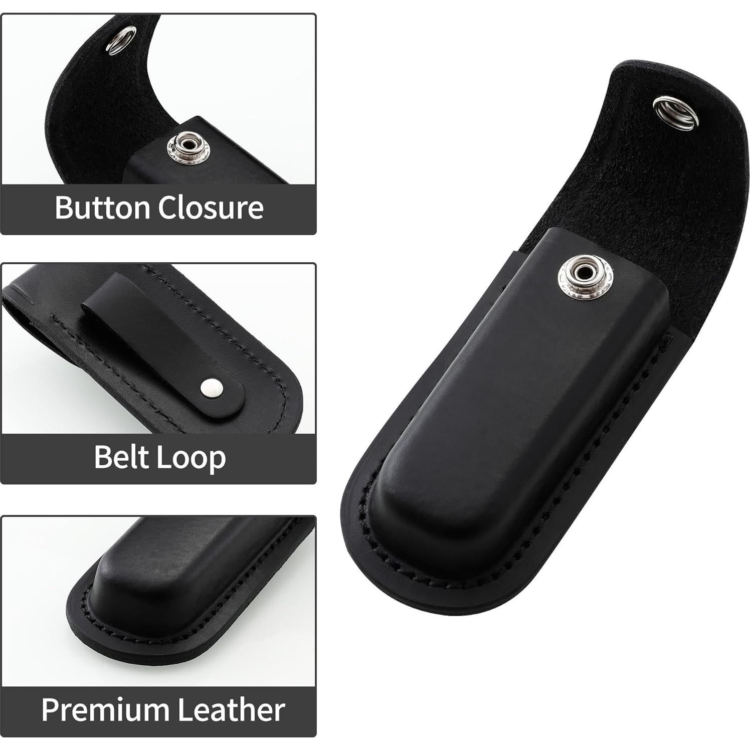 Funda de Cuchillo Plegable Qtcial de Cuero Negro 12.2x5.1 cm