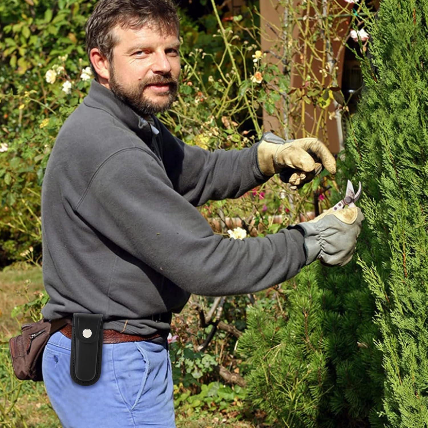 Funda de Cuchillo Plegable Qtcial de Cuero Negro 12.2x5.1 cm