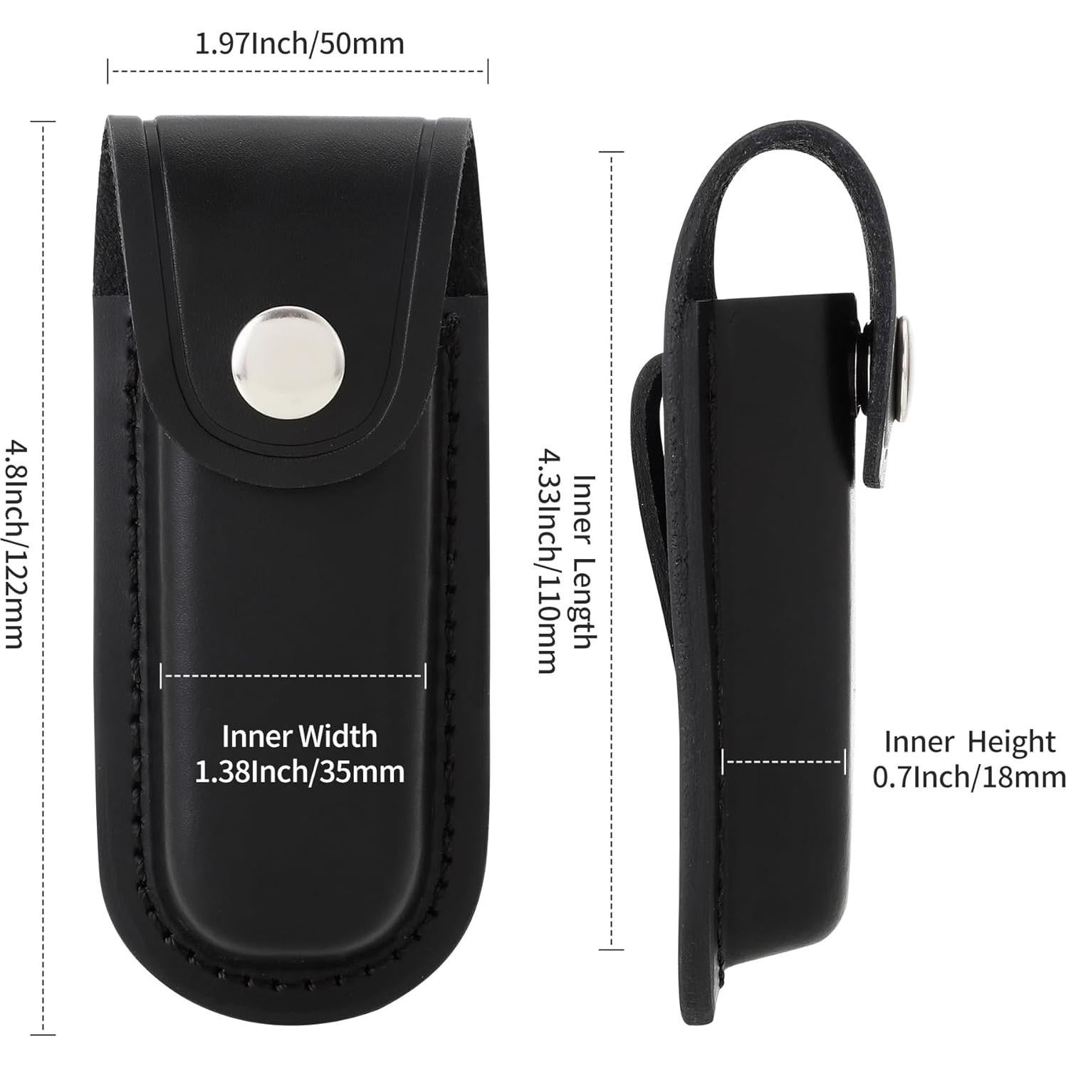 Funda de Cuchillo Plegable Qtcial de Cuero Negro 12.2x5.1 cm