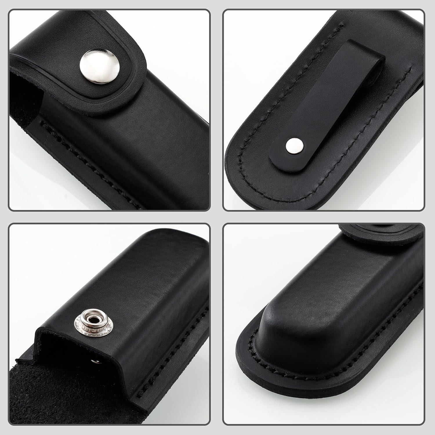 Funda de Cuchillo Plegable Qtcial de Cuero Negro 12.2x5.1 cm